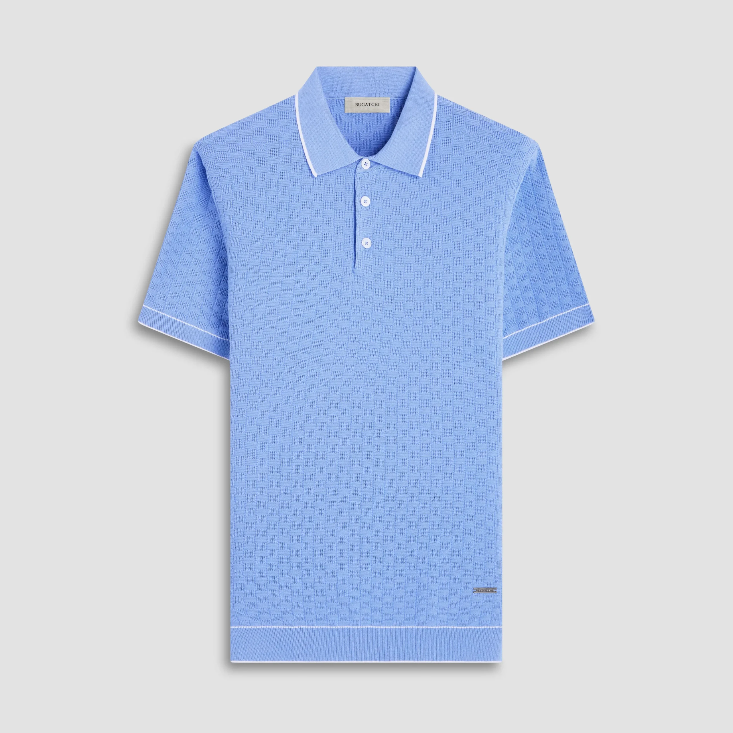 Basket Stitch Three Button Polo Sweater