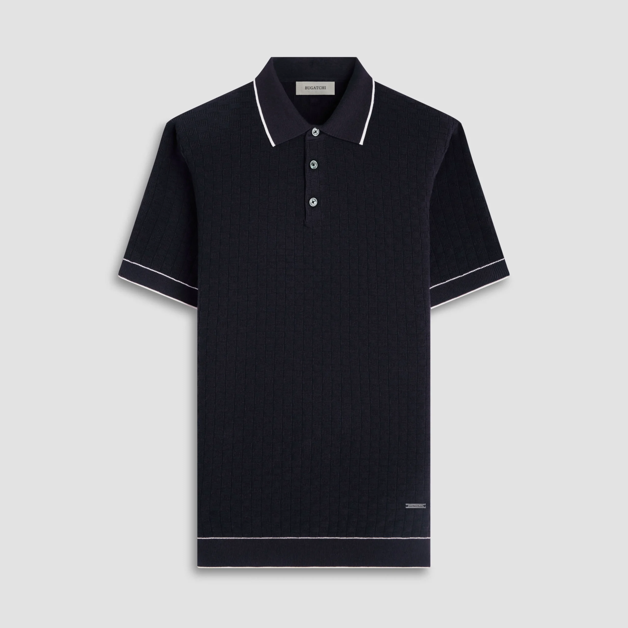 Basket Stitch Three Button Polo Sweater