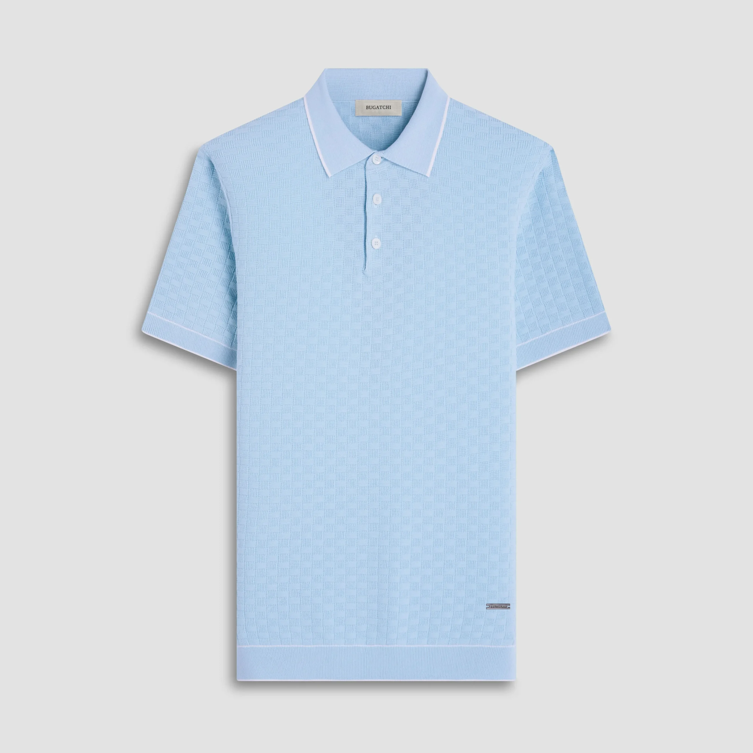 Basket Stitch Three Button Polo Sweater