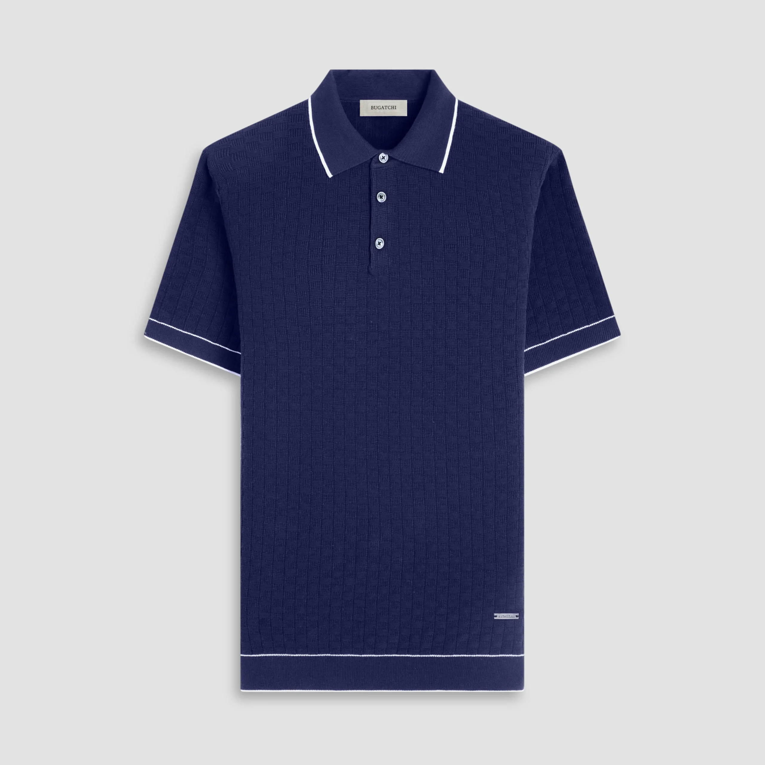 Basket Stitch Three Button Polo Sweater
