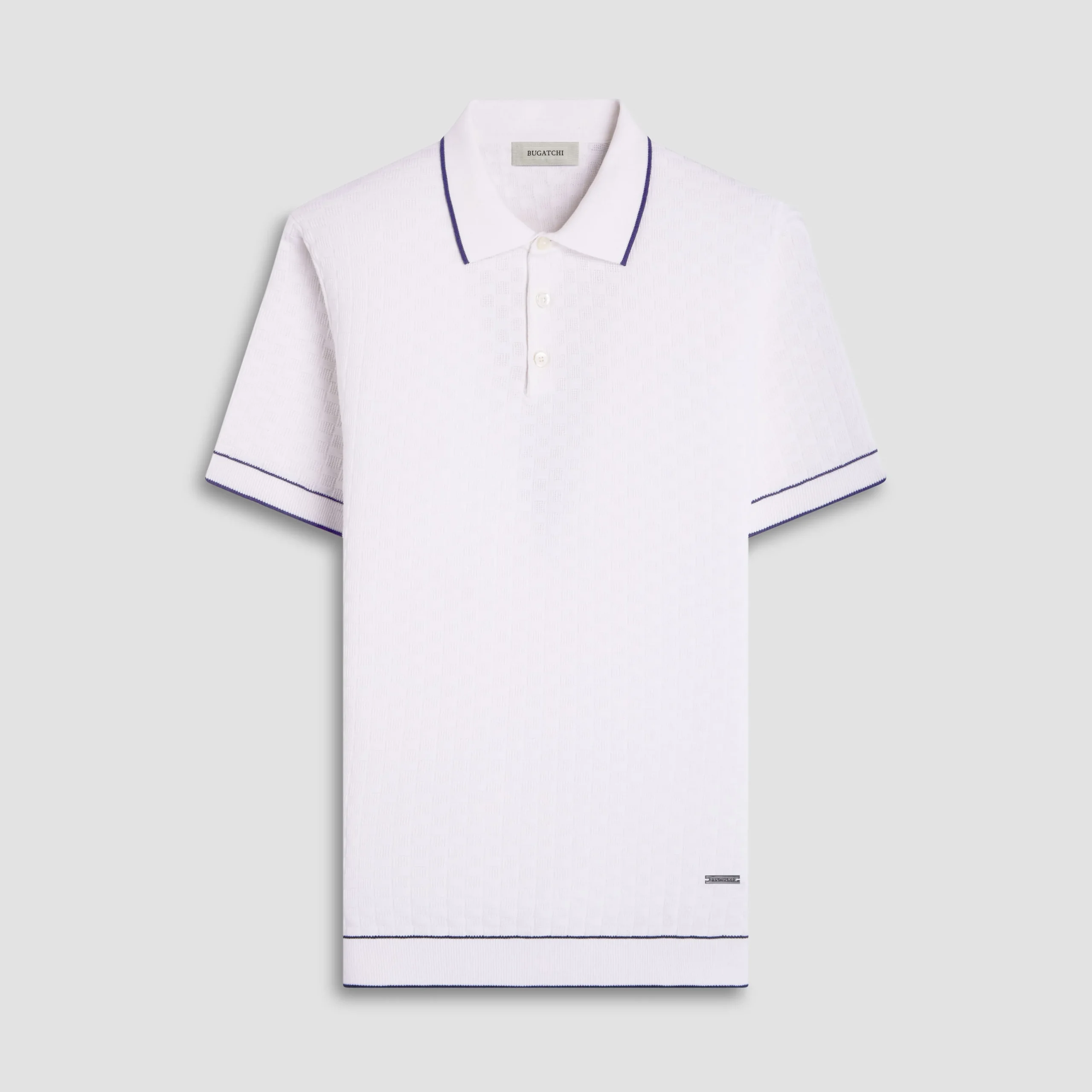 Basket Stitch Three Button Polo Sweater
