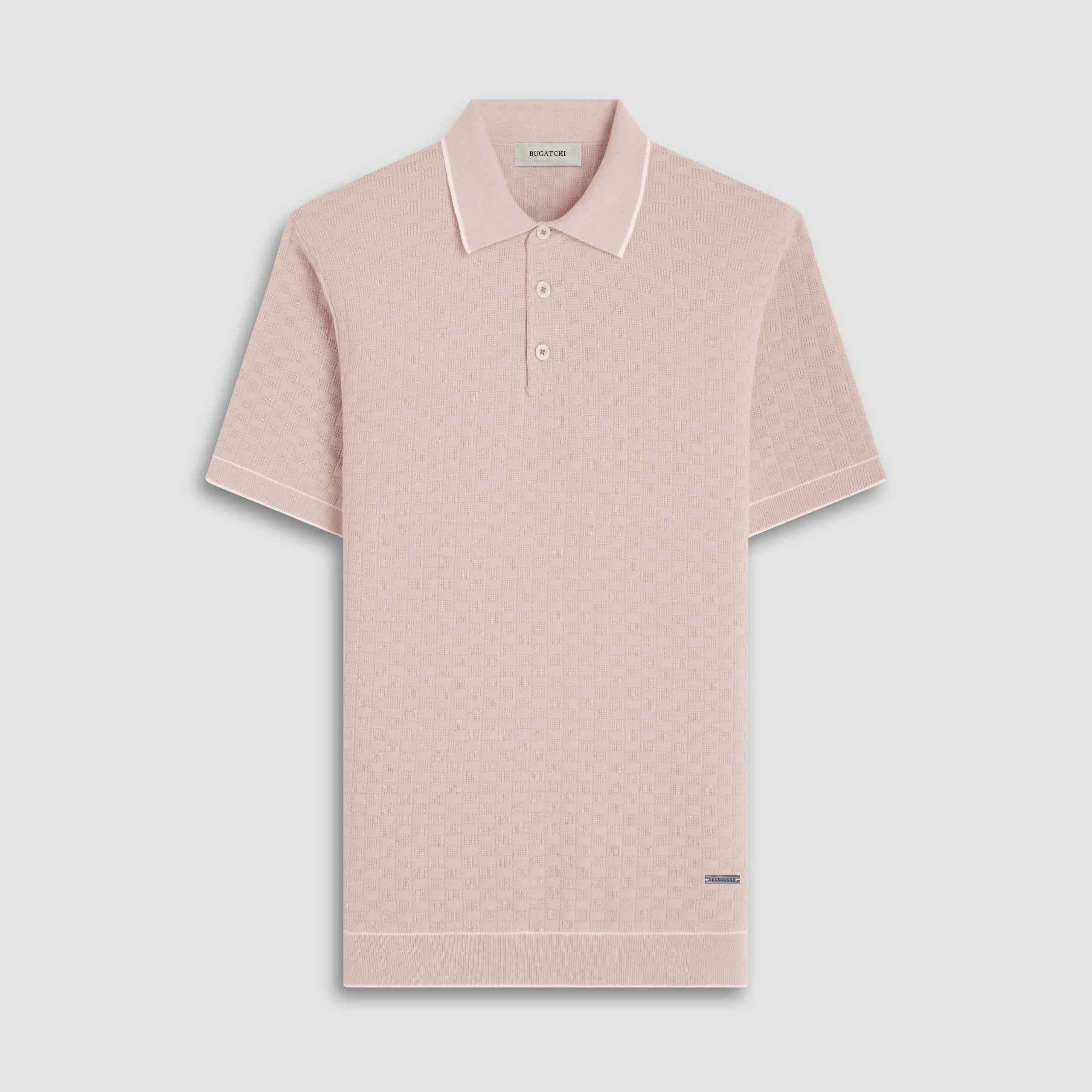 Basket Stitch Three Button Polo Sweater