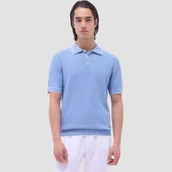 Basket Stitch Three Button Polo Sweater