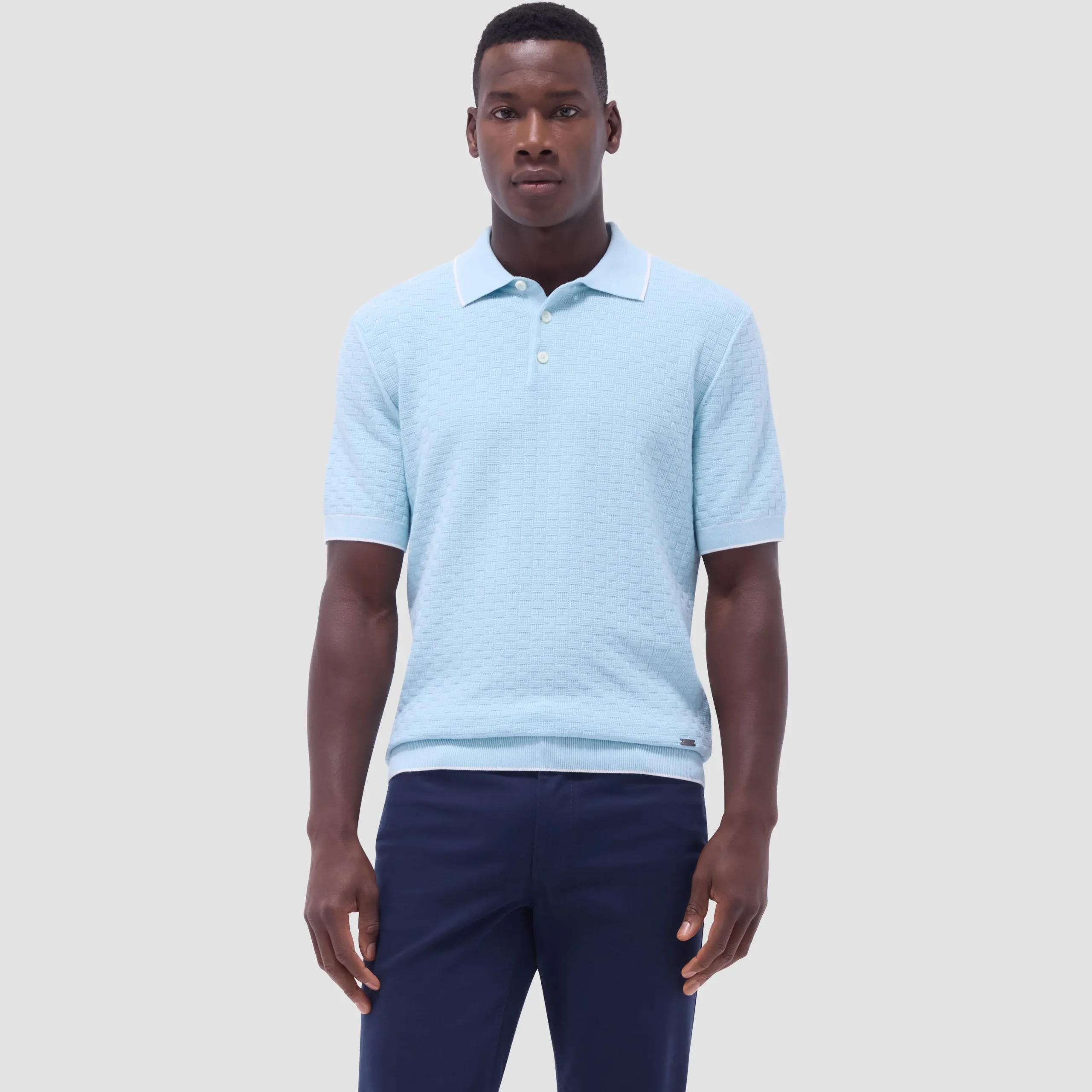 Basket Stitch Three Button Polo Sweater