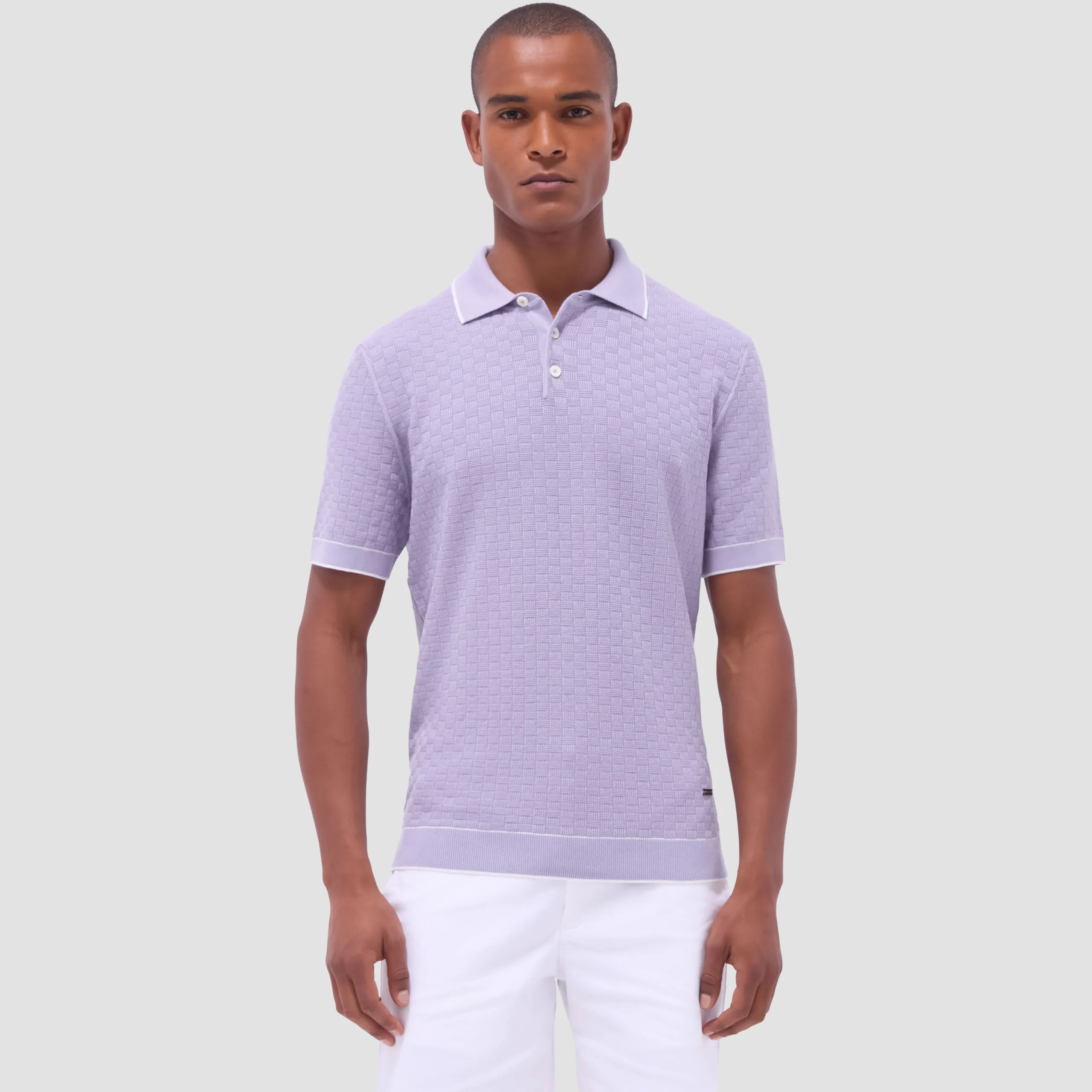 Basket Stitch Three Button Polo Sweater