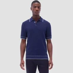 Basket Stitch Three Button Polo Sweater