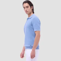 Basket Stitch Three Button Polo Sweater