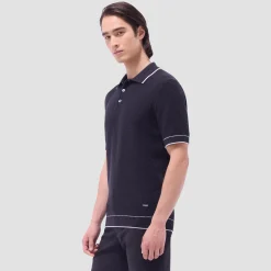 Basket Stitch Three Button Polo Sweater