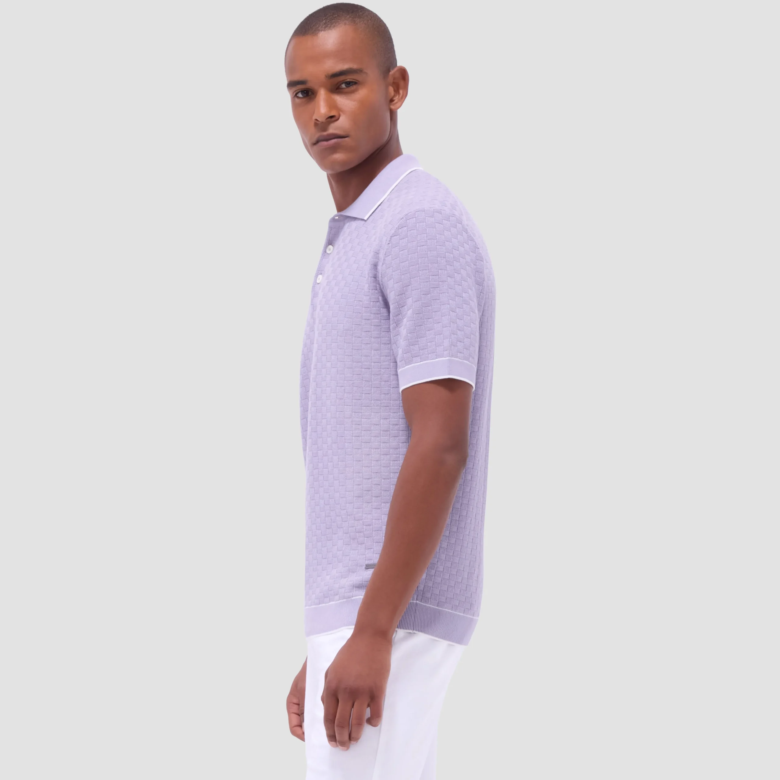 Basket Stitch Three Button Polo Sweater