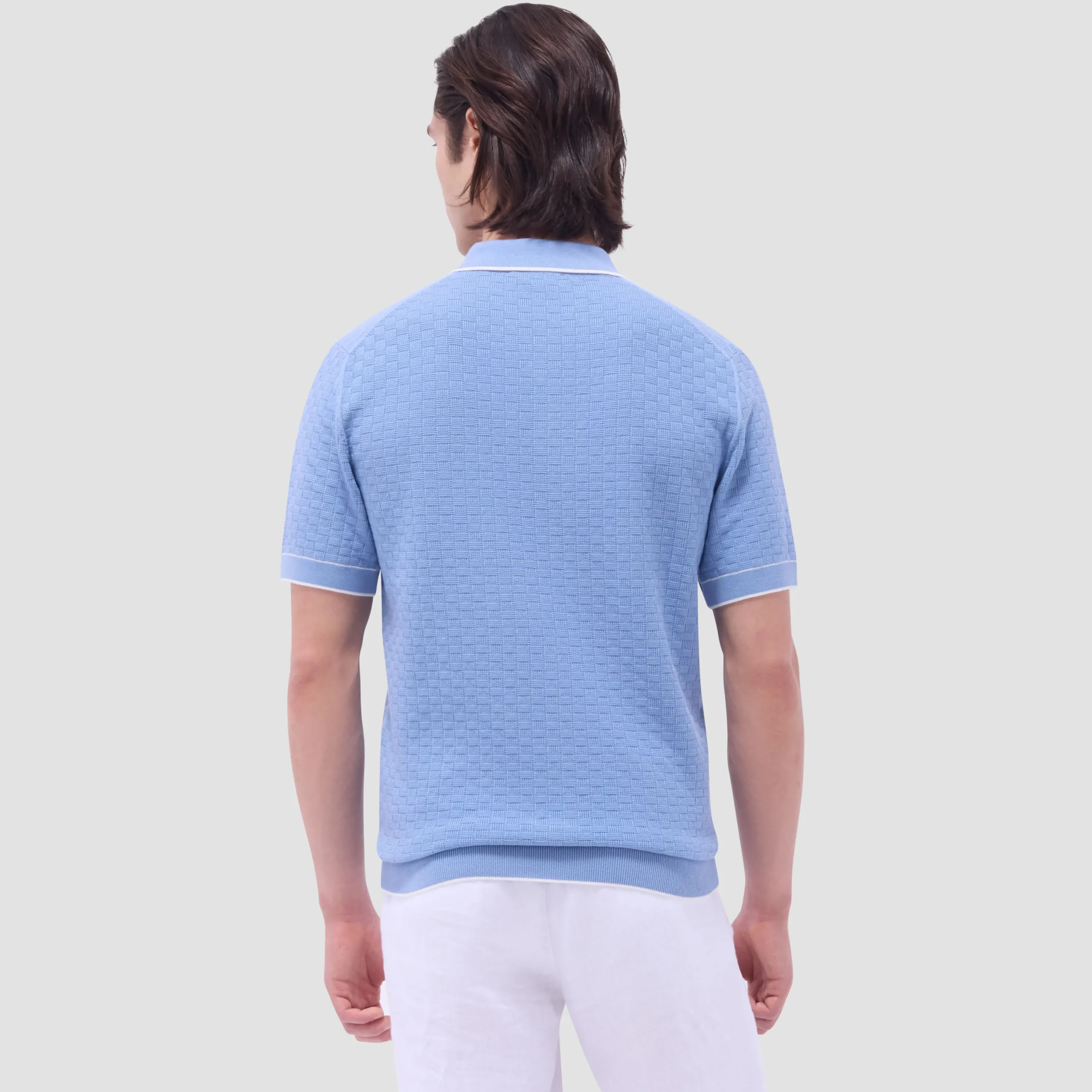 Basket Stitch Three Button Polo Sweater
