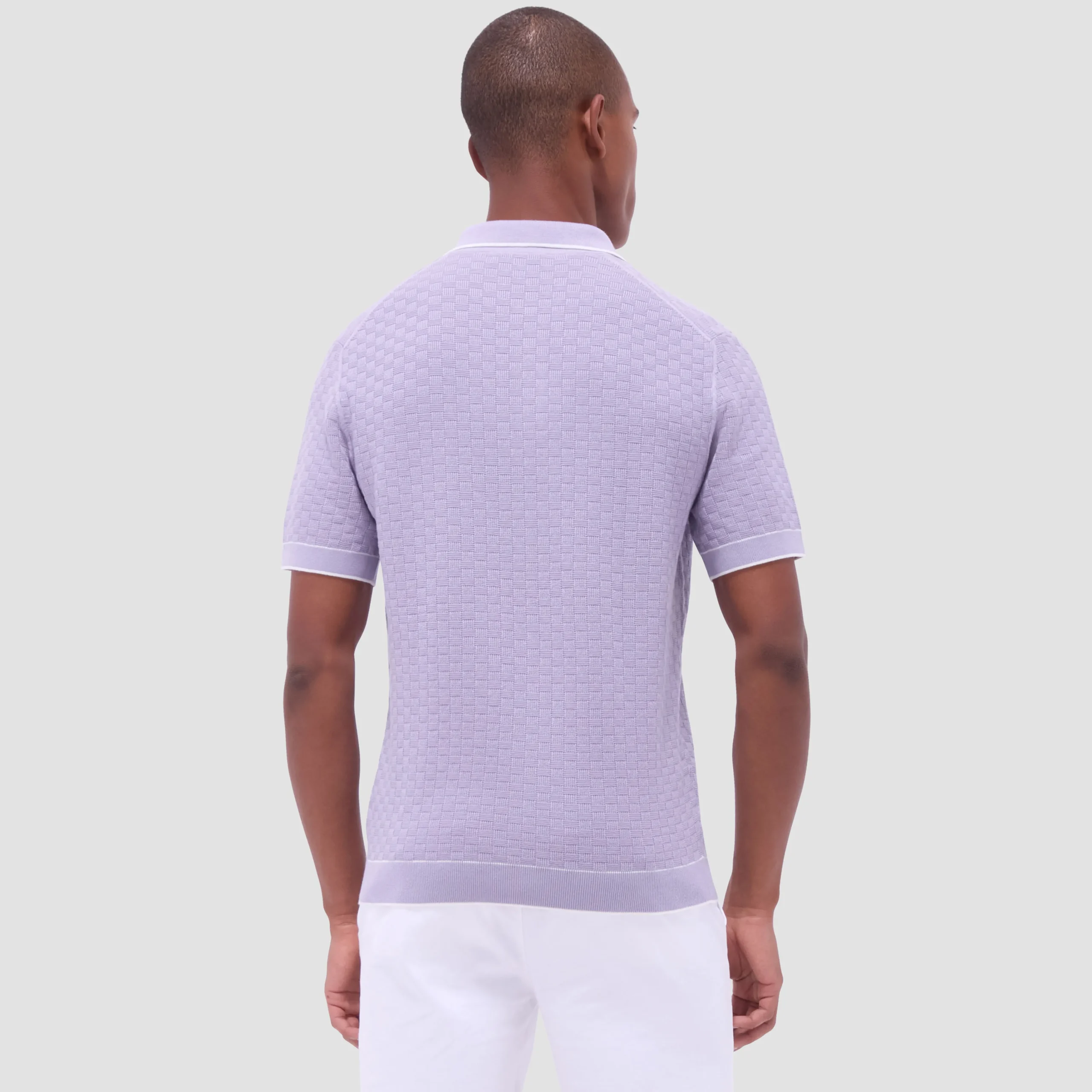 Basket Stitch Three Button Polo Sweater