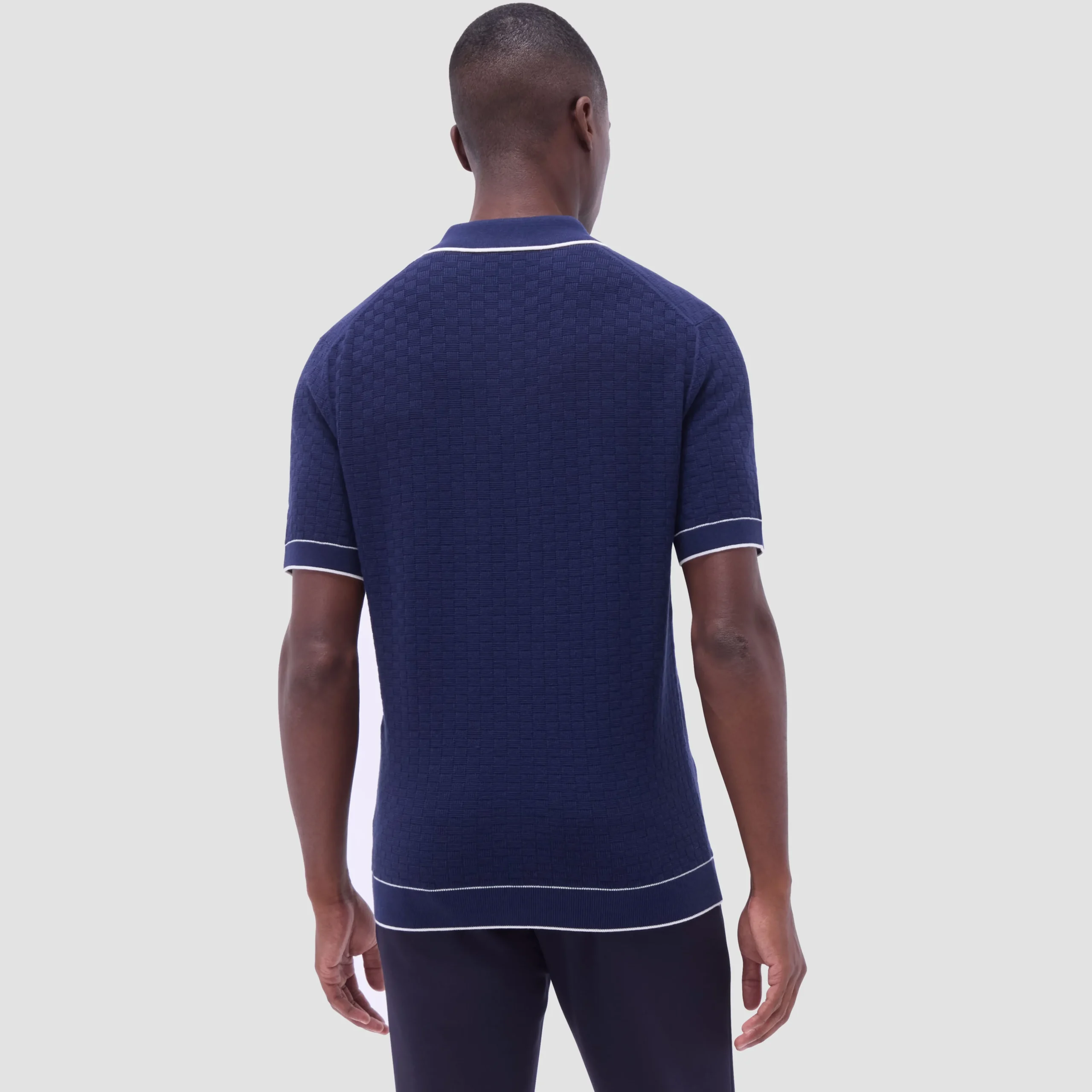 Basket Stitch Three Button Polo Sweater