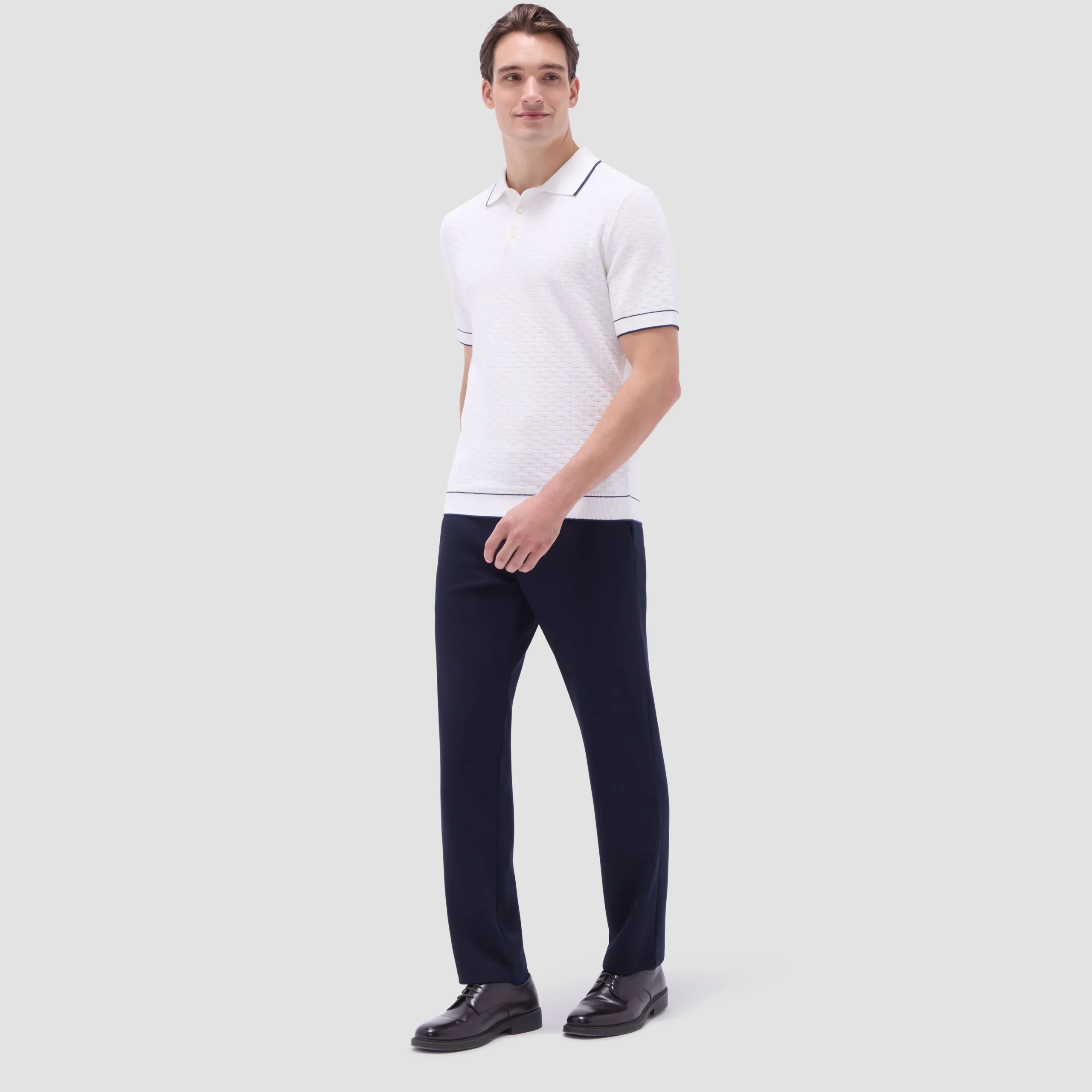 Basket Stitch Three Button Polo Sweater