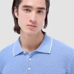 Basket Stitch Three Button Polo Sweater