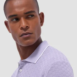 Basket Stitch Three Button Polo Sweater