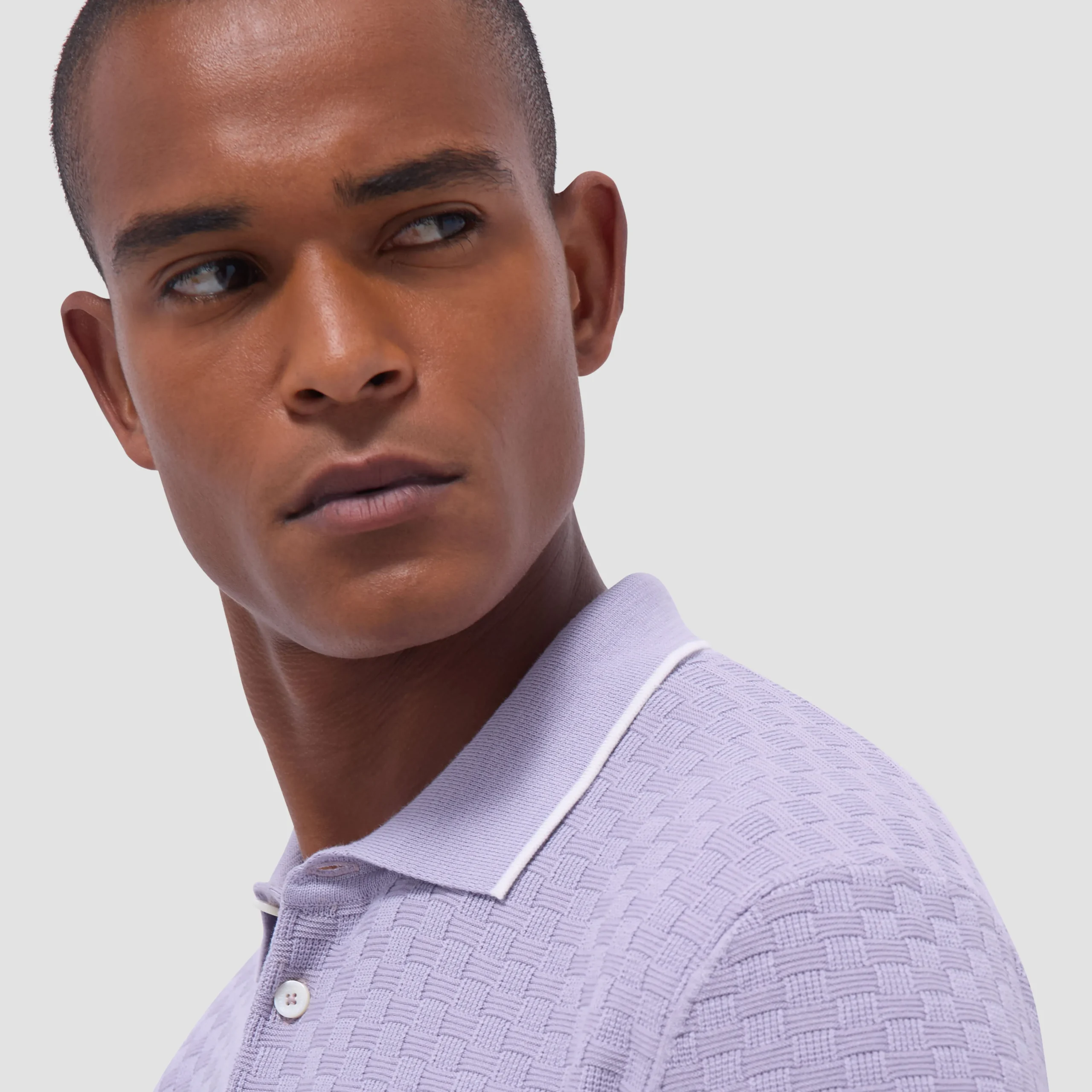 Basket Stitch Three Button Polo Sweater