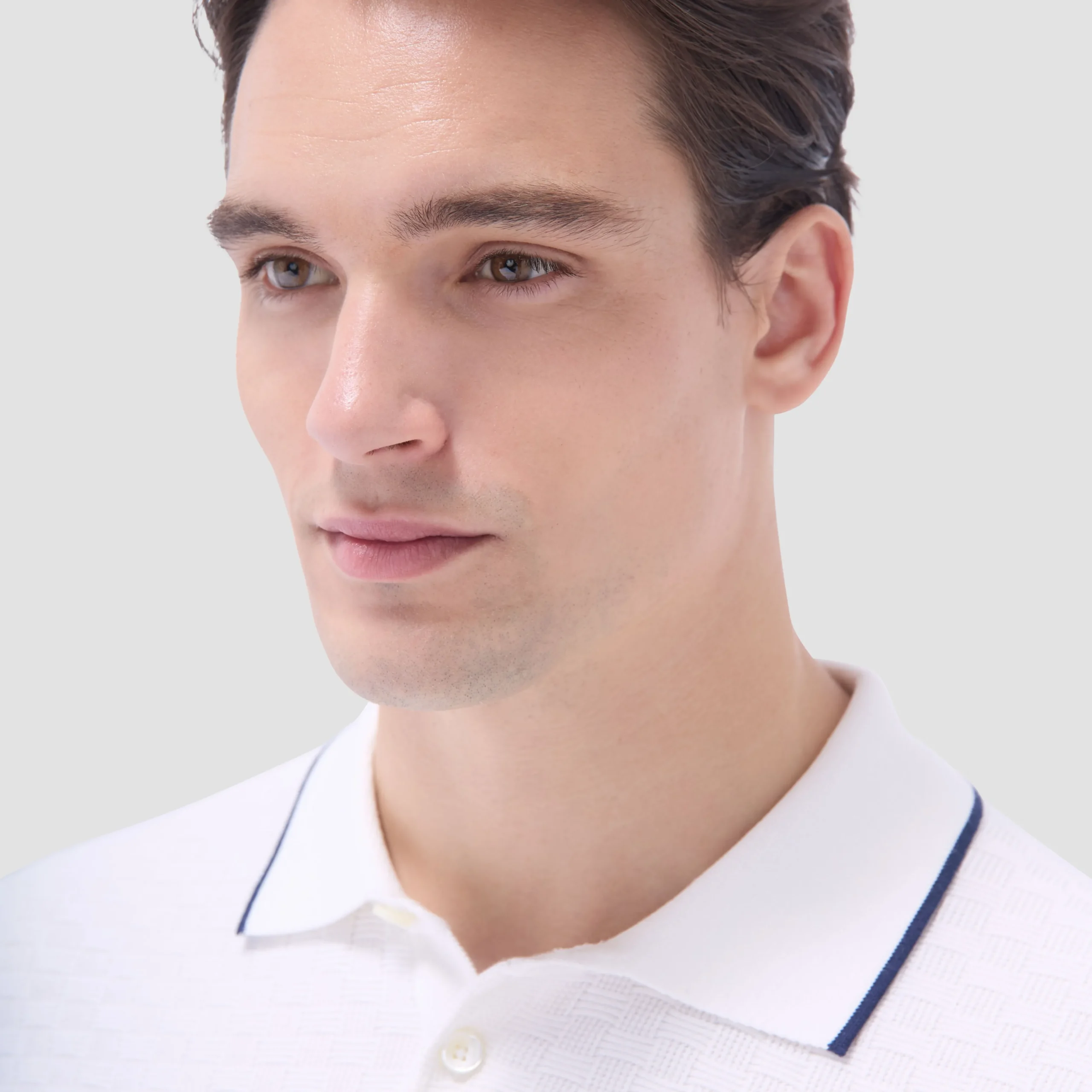 Basket Stitch Three Button Polo Sweater