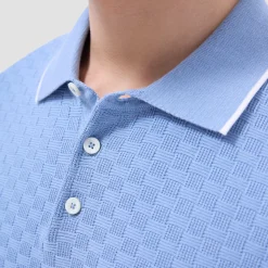 Basket Stitch Three Button Polo Sweater
