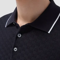 Basket Stitch Three Button Polo Sweater