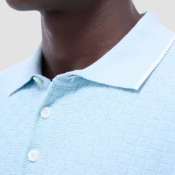 Basket Stitch Three Button Polo Sweater