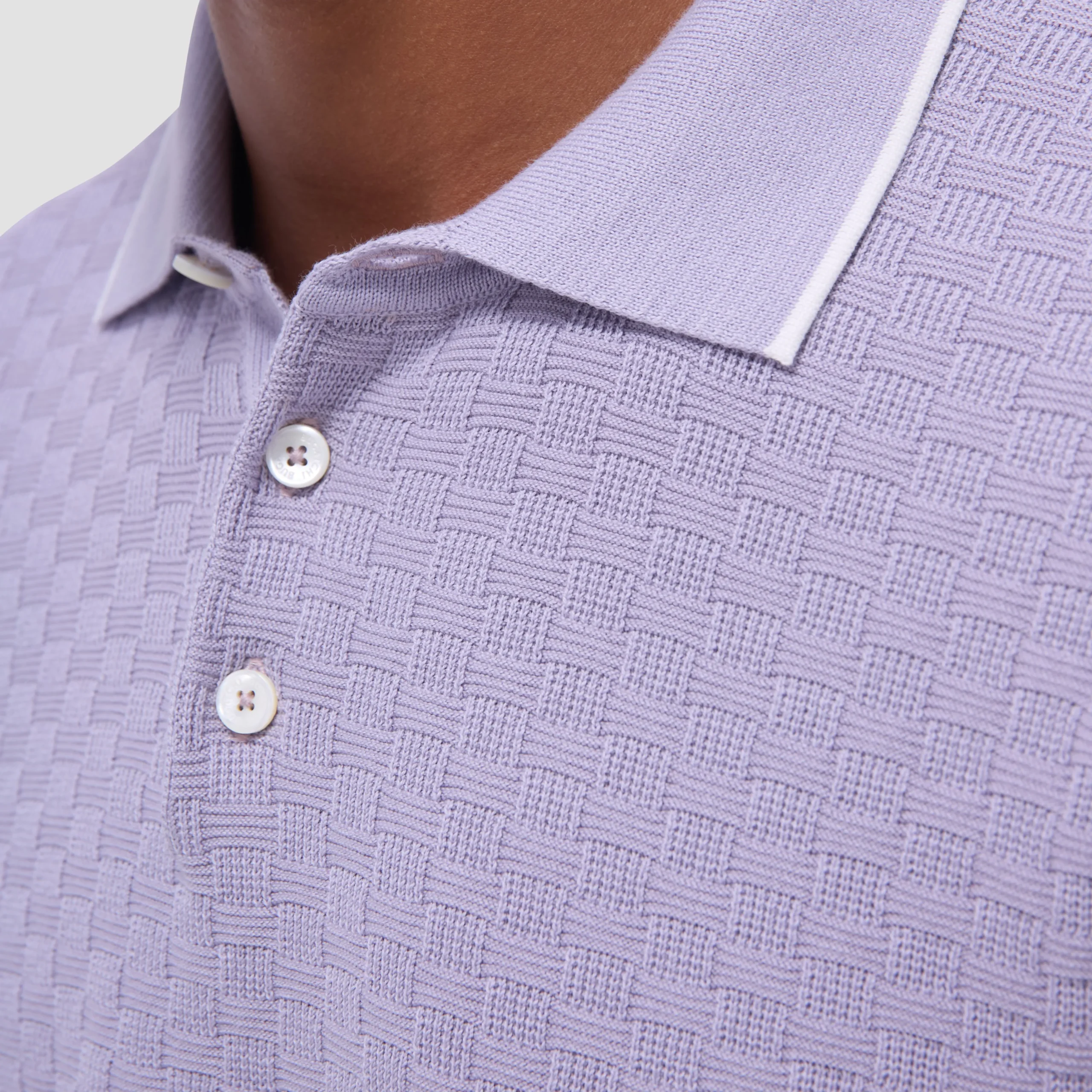 Basket Stitch Three Button Polo Sweater