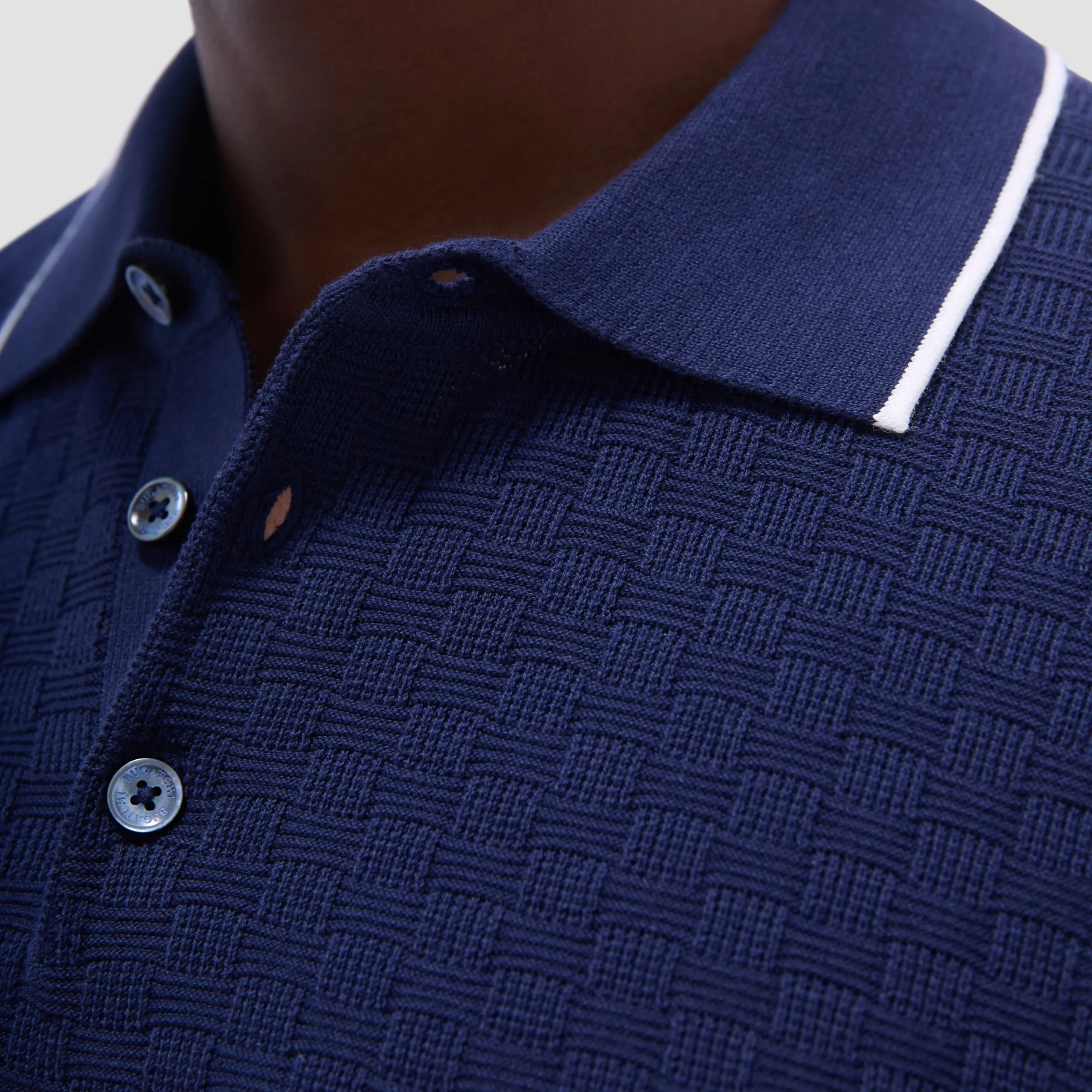 Basket Stitch Three Button Polo Sweater