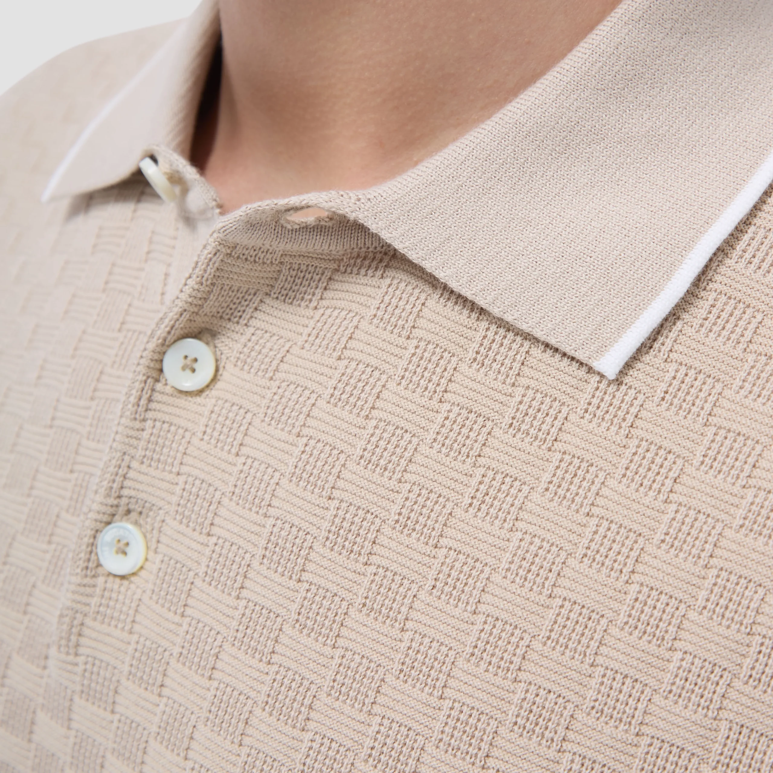 Basket Stitch Three Button Polo Sweater