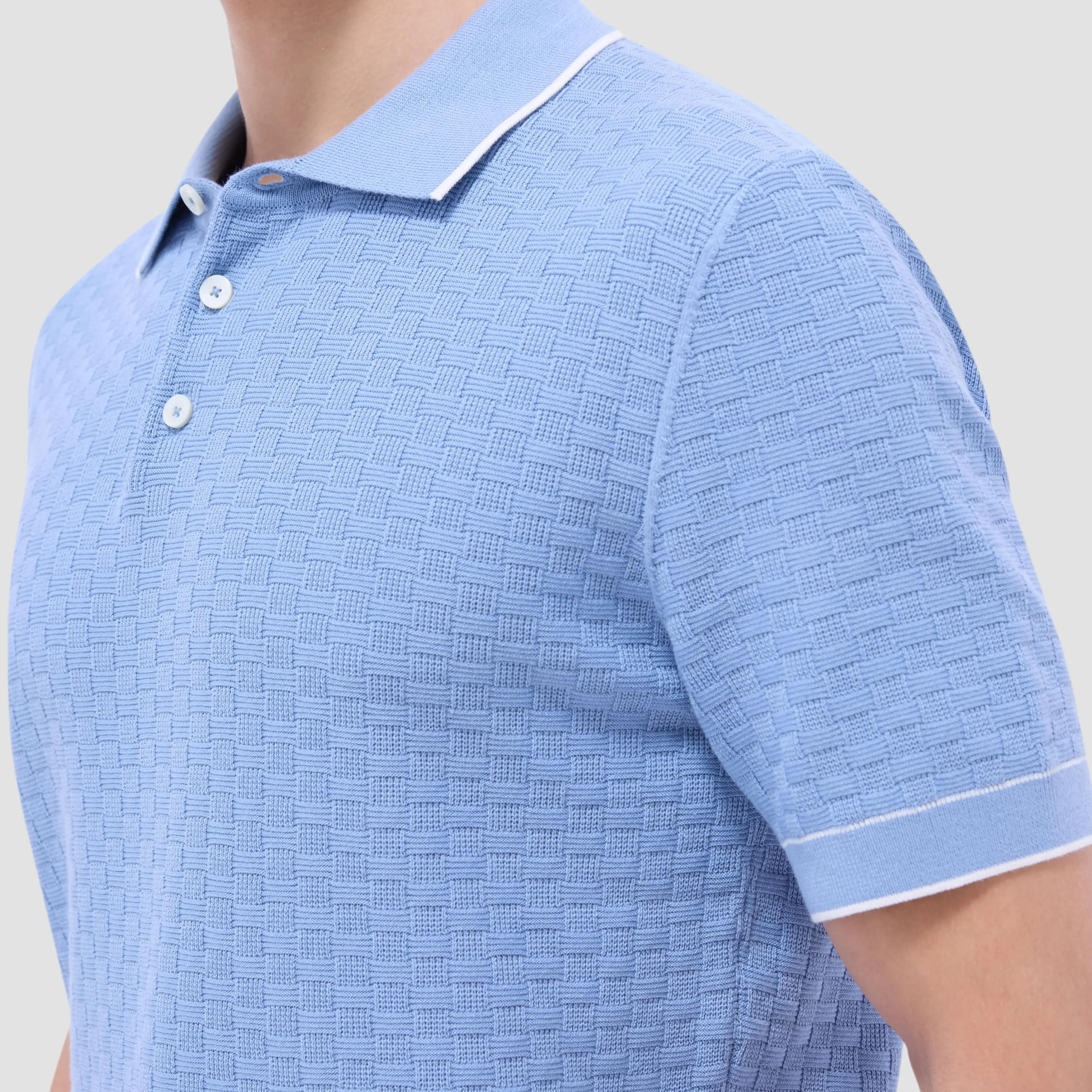 Basket Stitch Three Button Polo Sweater