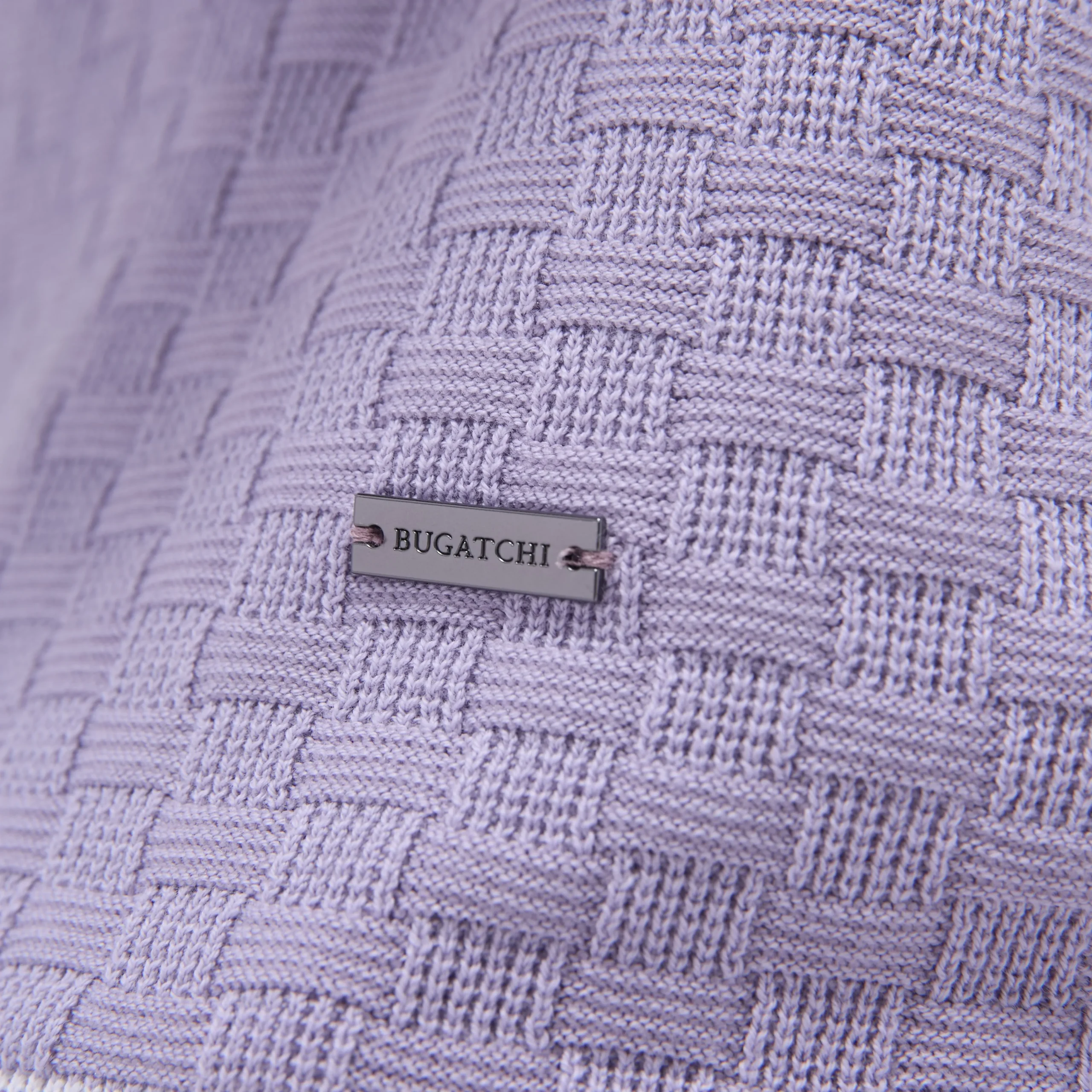 Basket Stitch Three Button Polo Sweater