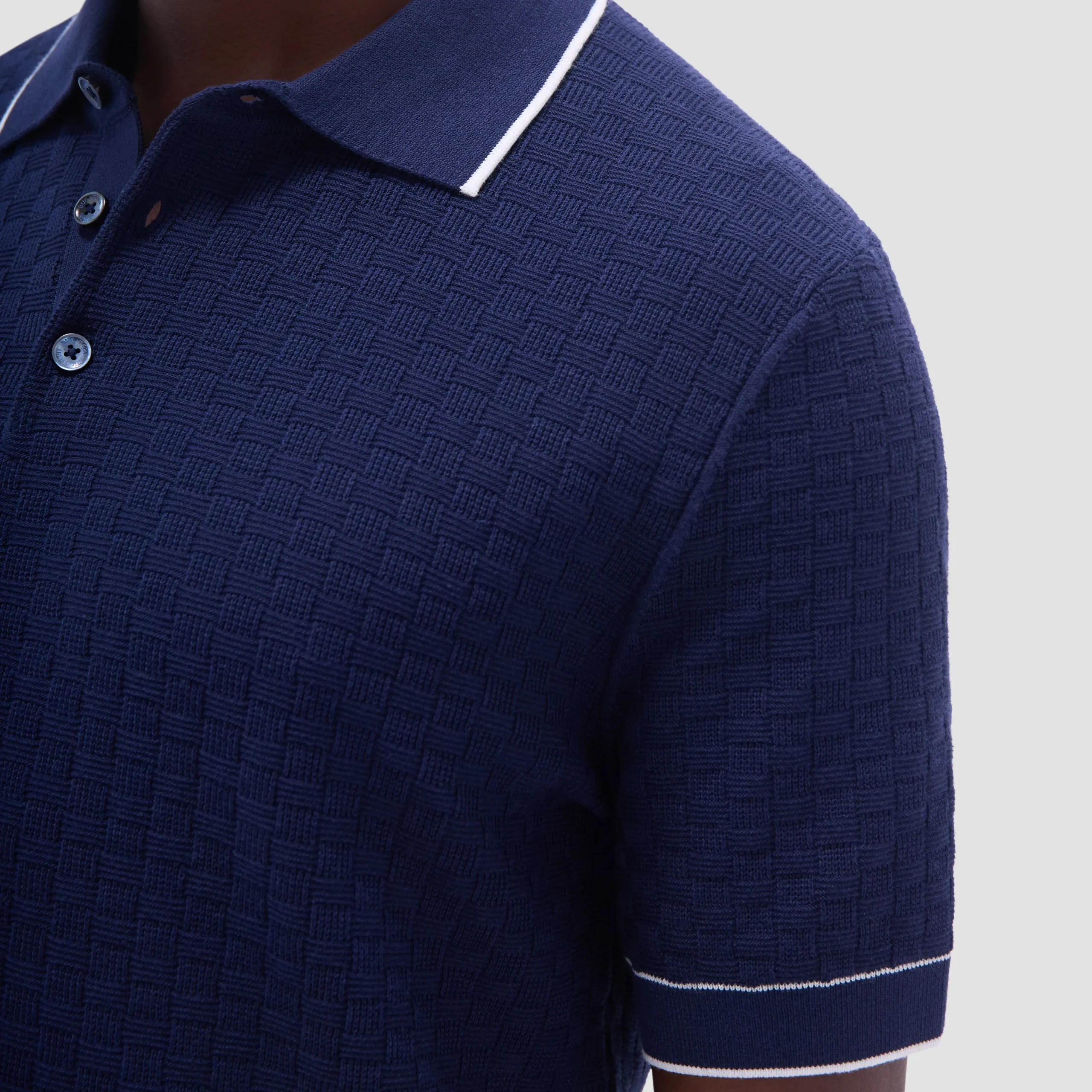 Basket Stitch Three Button Polo Sweater
