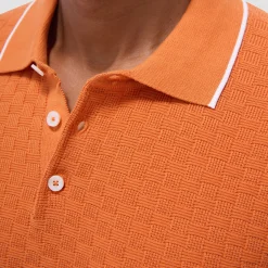 Basket Stitch Three Button Polo Sweater
