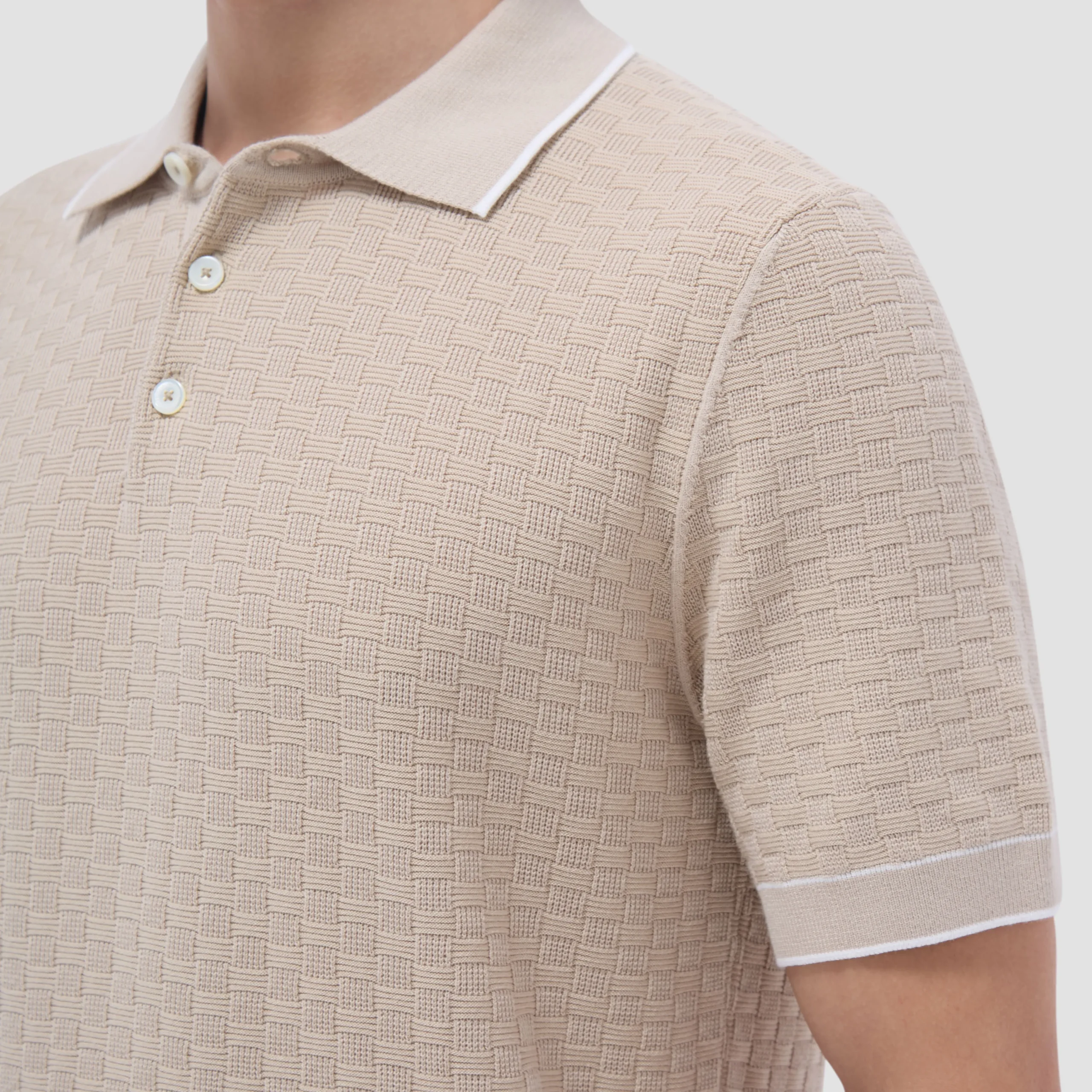 Basket Stitch Three Button Polo Sweater