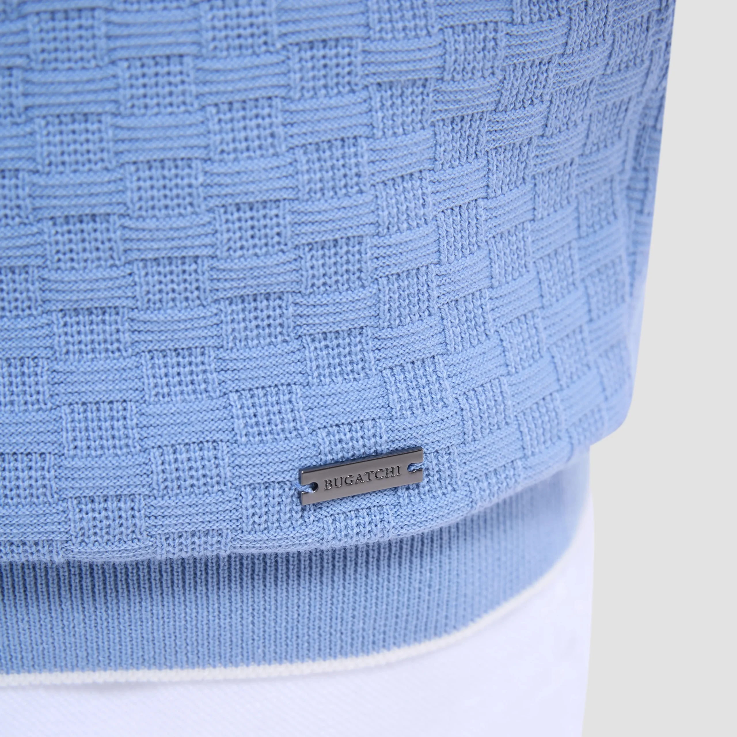 Basket Stitch Three Button Polo Sweater