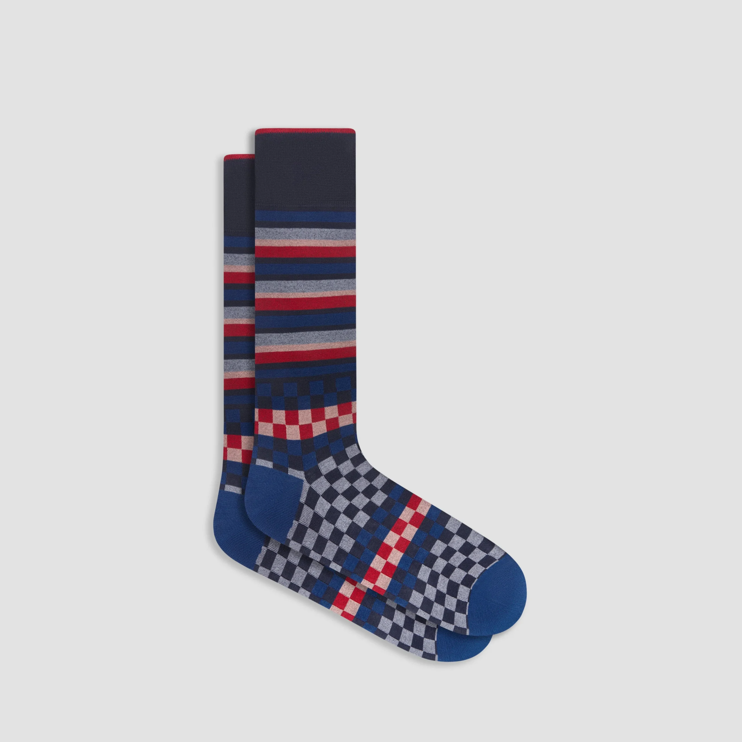 Checkerboard and Stripe Mid-Calf Socks