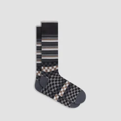 Checkerboard and Stripe Mid-Calf Socks