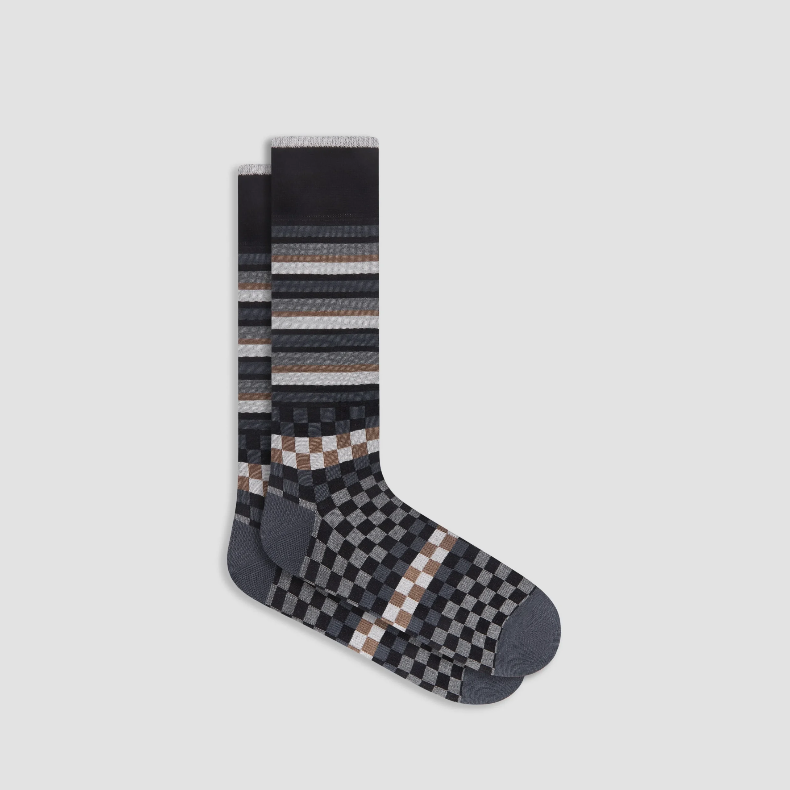 Checkerboard and Stripe Mid-Calf Socks