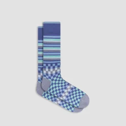 Checkerboard and Stripe Mid-Calf Socks