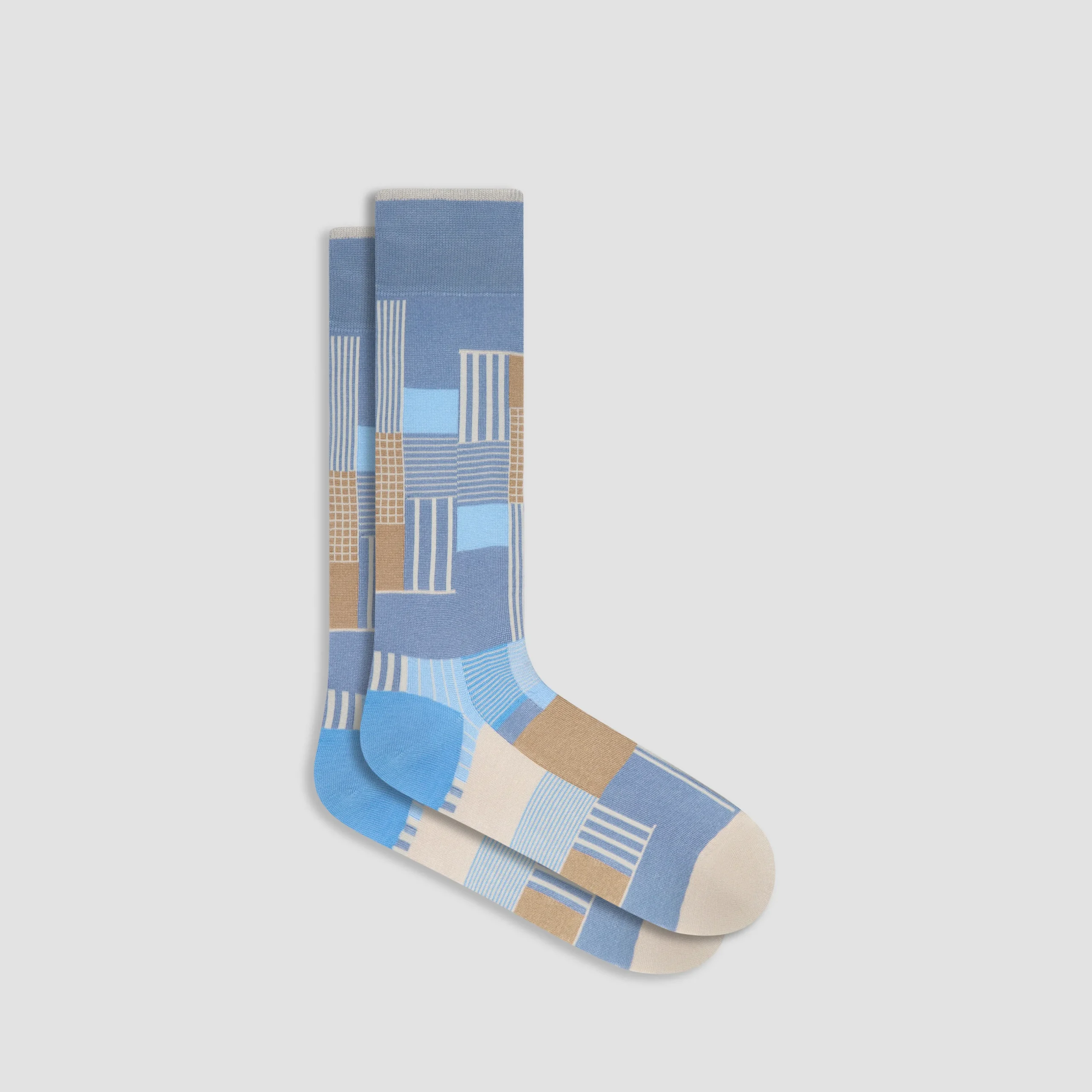 Check-Stripe Mid-Calf Socks