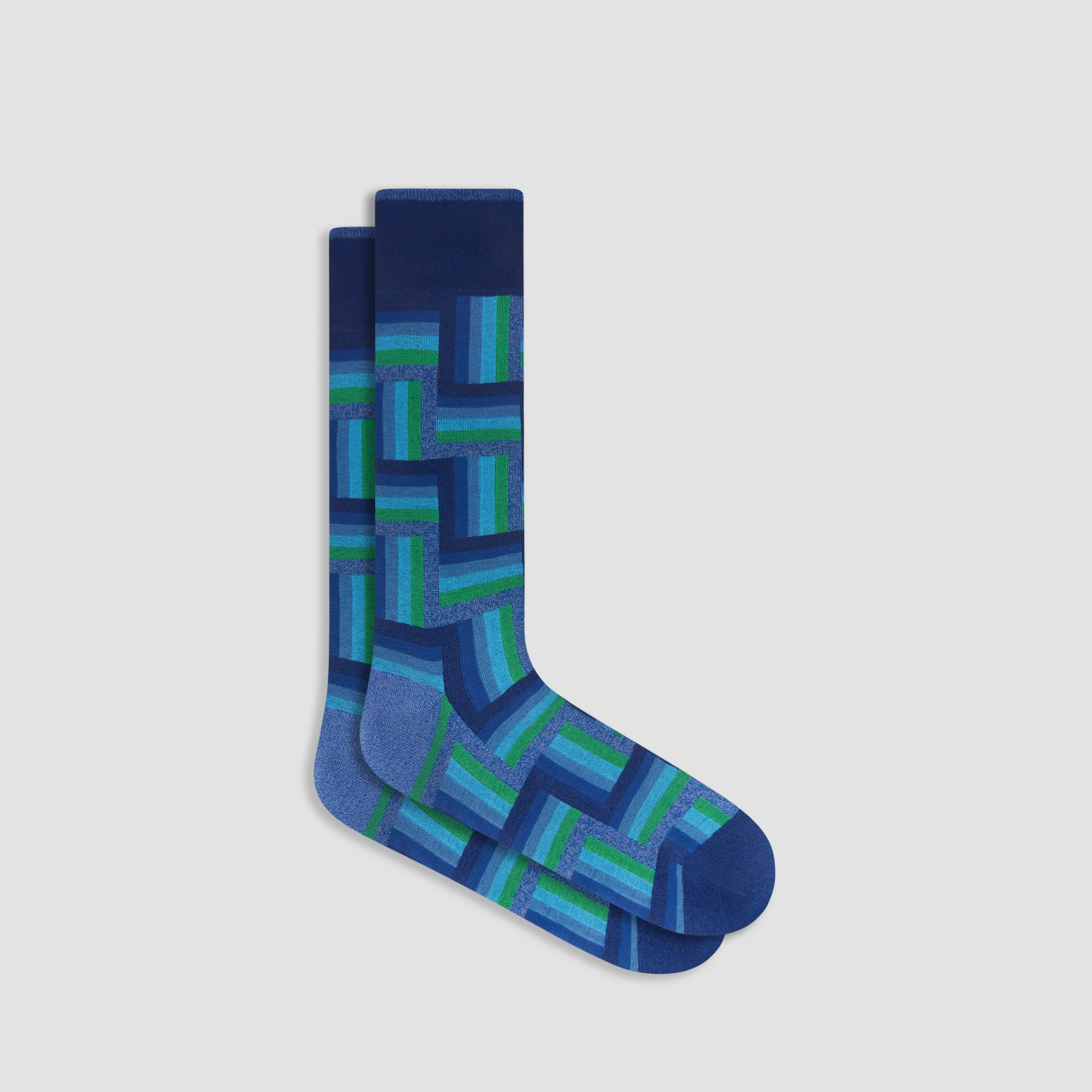 Check-Stripe Mid-Calf Socks