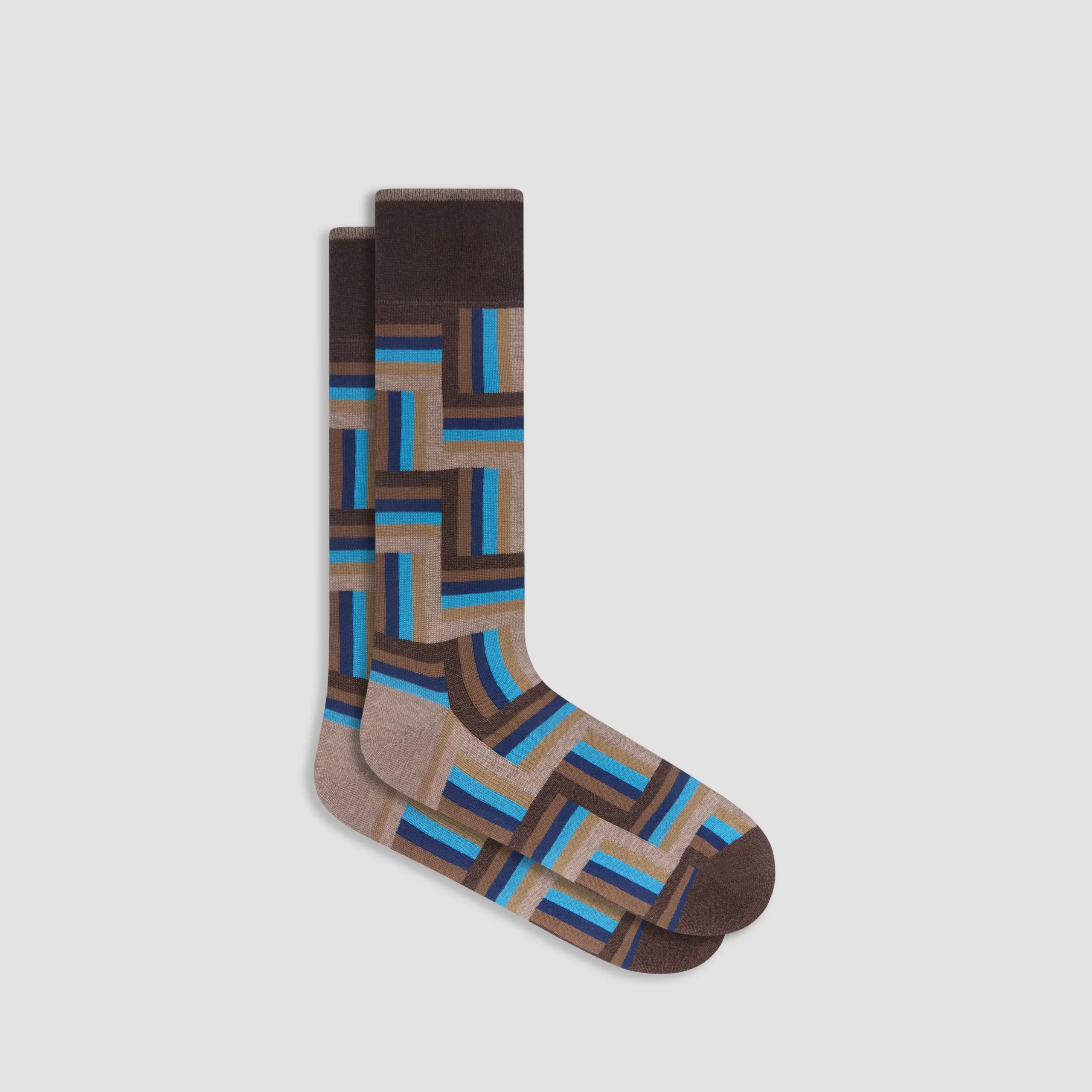Check-Stripe Mid-Calf Socks