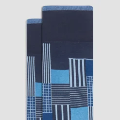 Check-Stripe Mid-Calf Socks