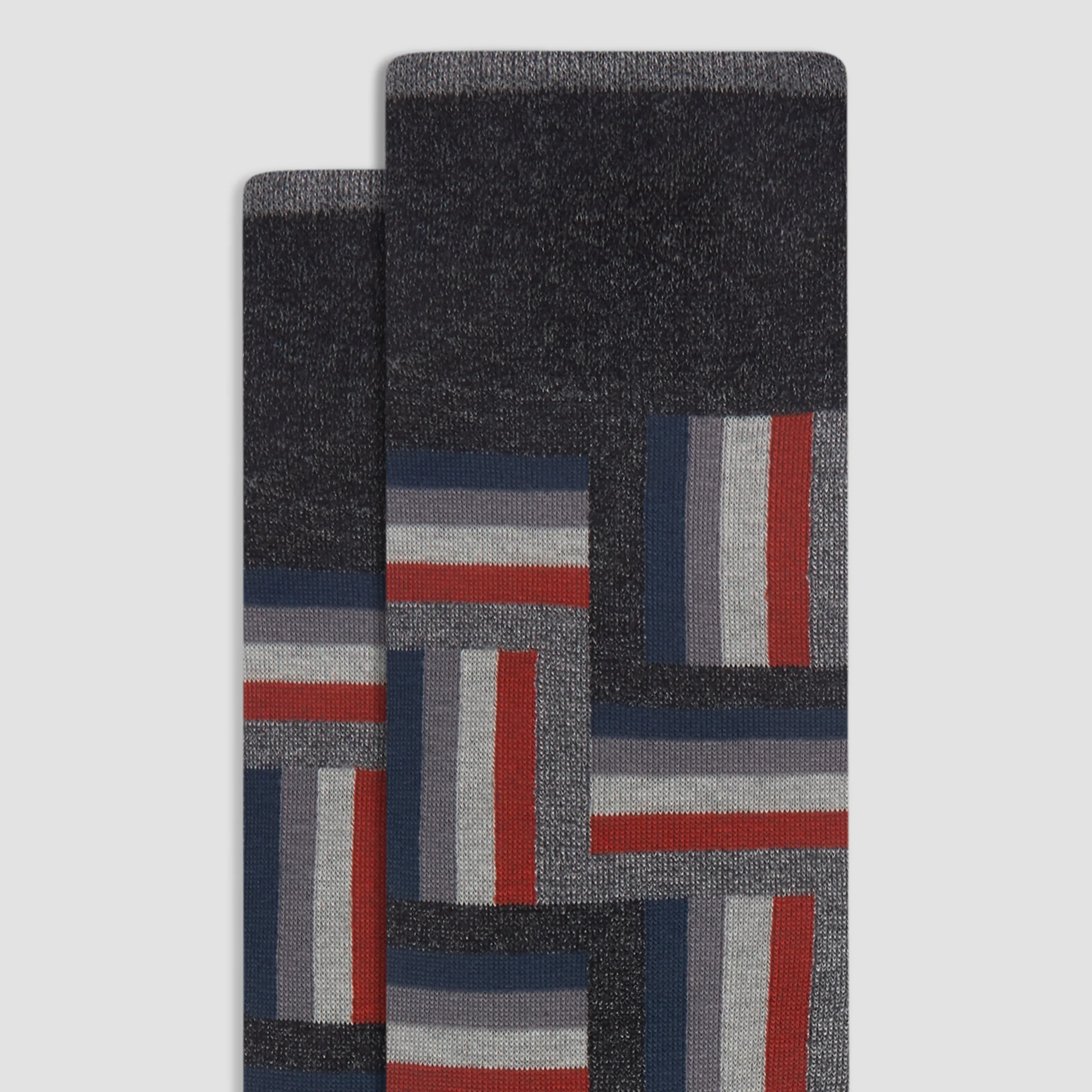 Check-Stripe Mid-Calf Socks