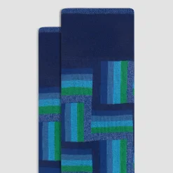 Check-Stripe Mid-Calf Socks