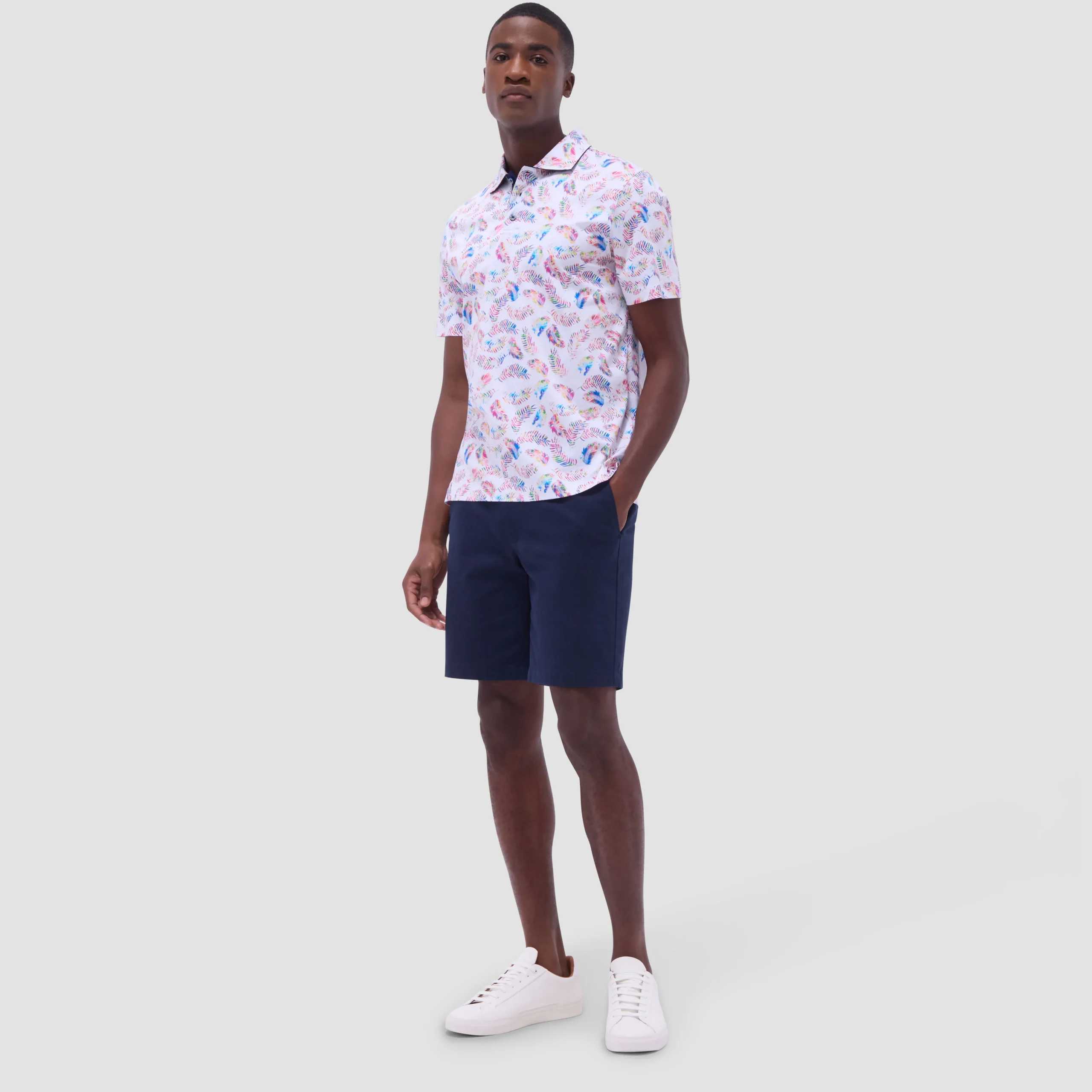 Hendrix Feather Leaf Print Polo Shirt