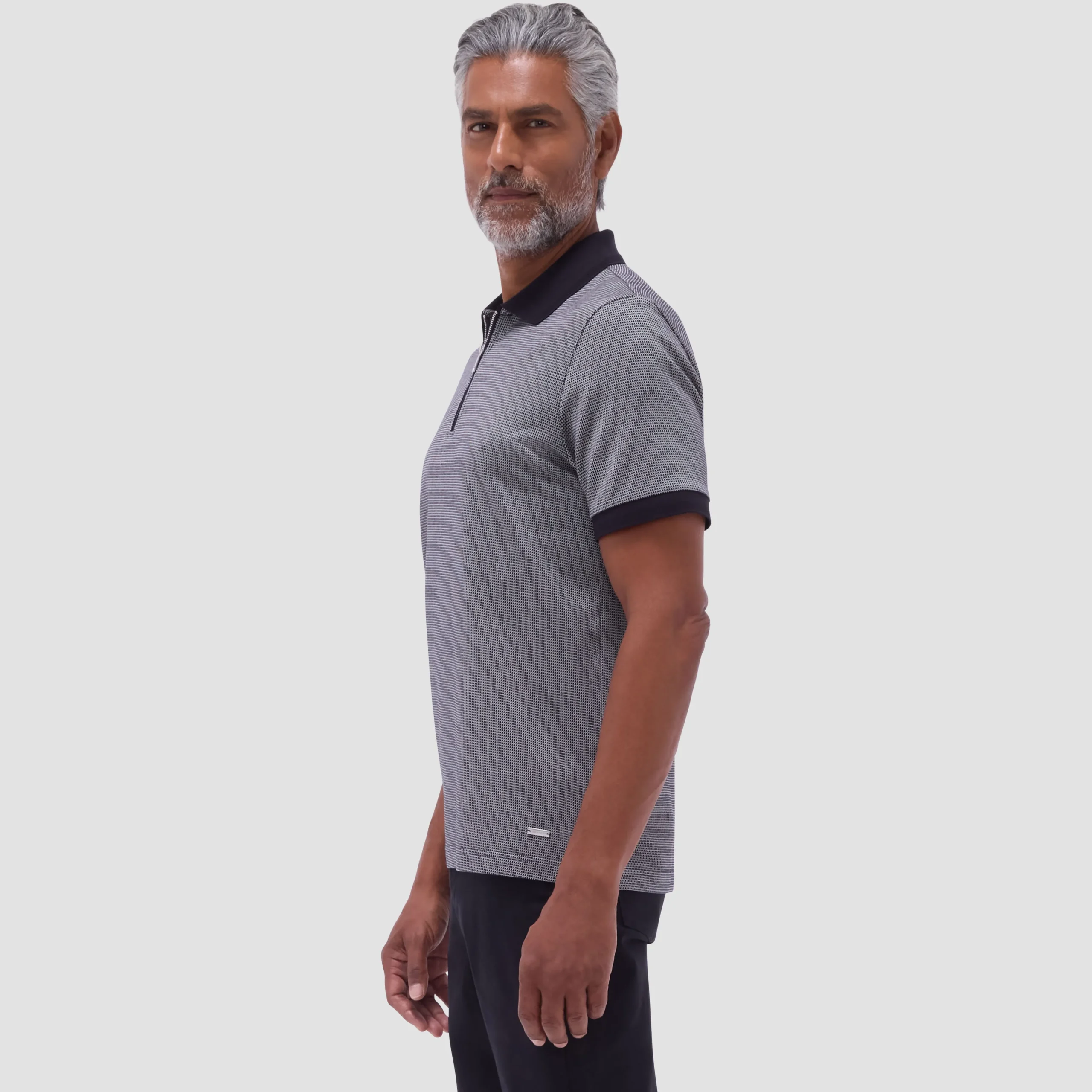 Micro Check Quarter-Zip Polo Shirt