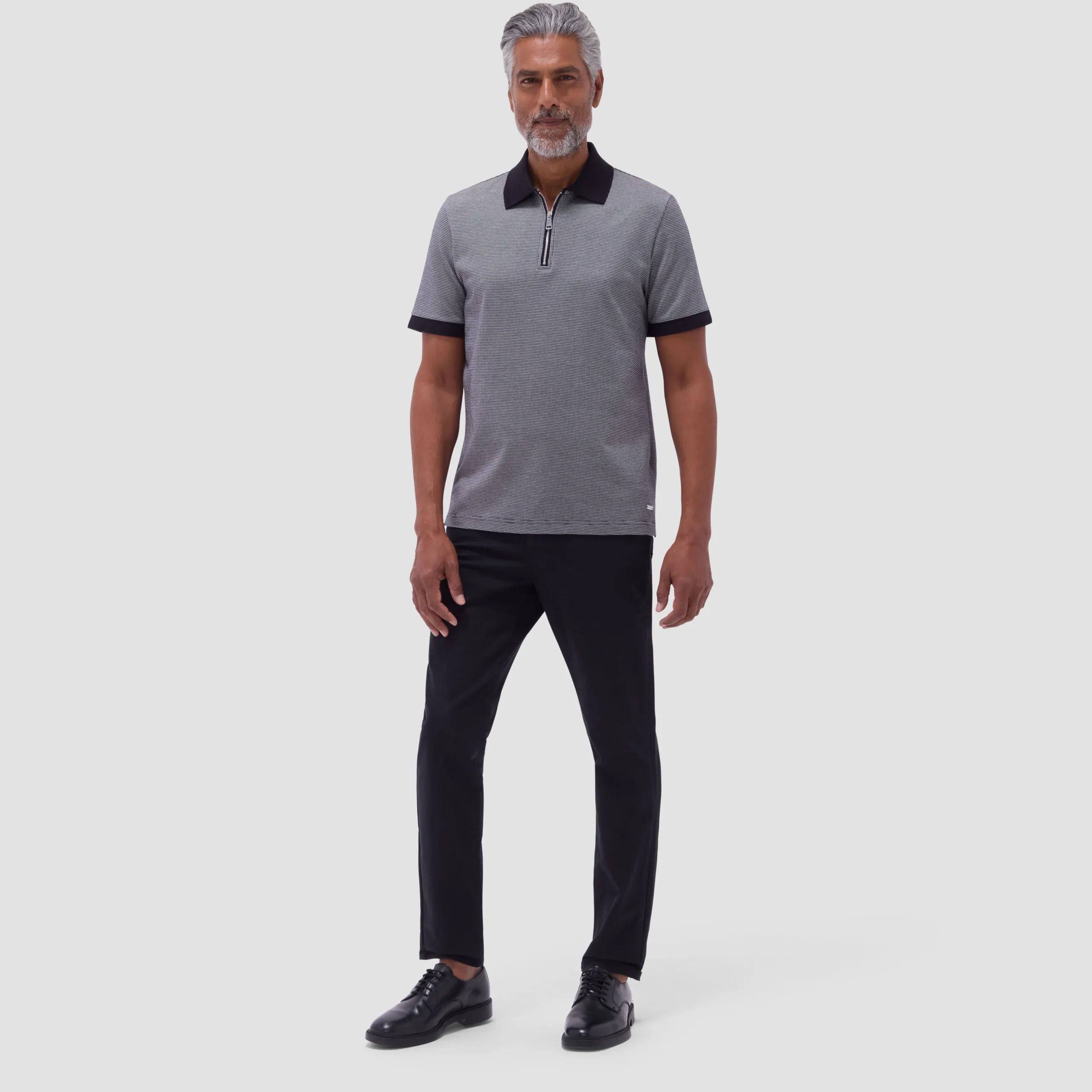 Micro Check Quarter-Zip Polo Shirt