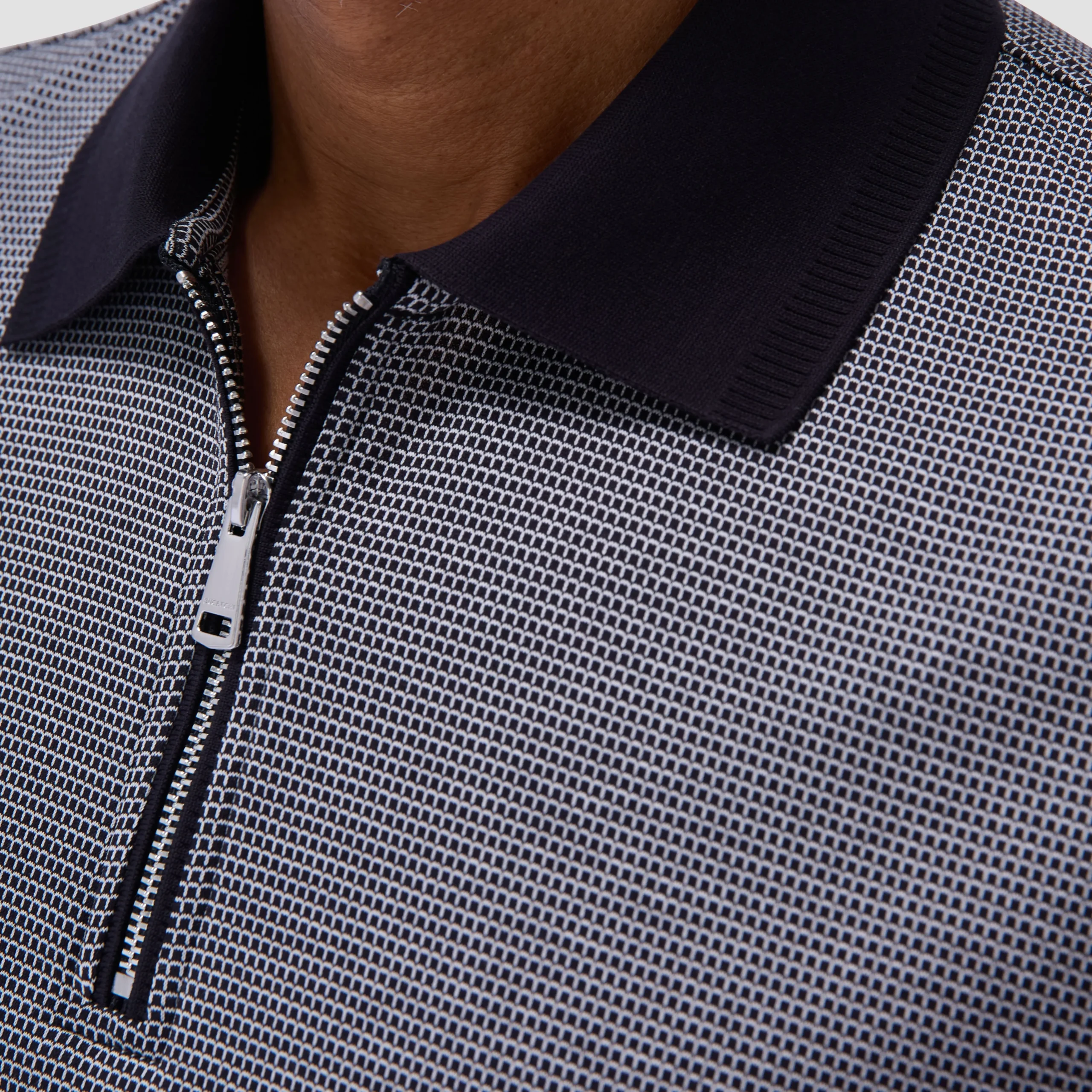 Micro Check Quarter-Zip Polo Shirt