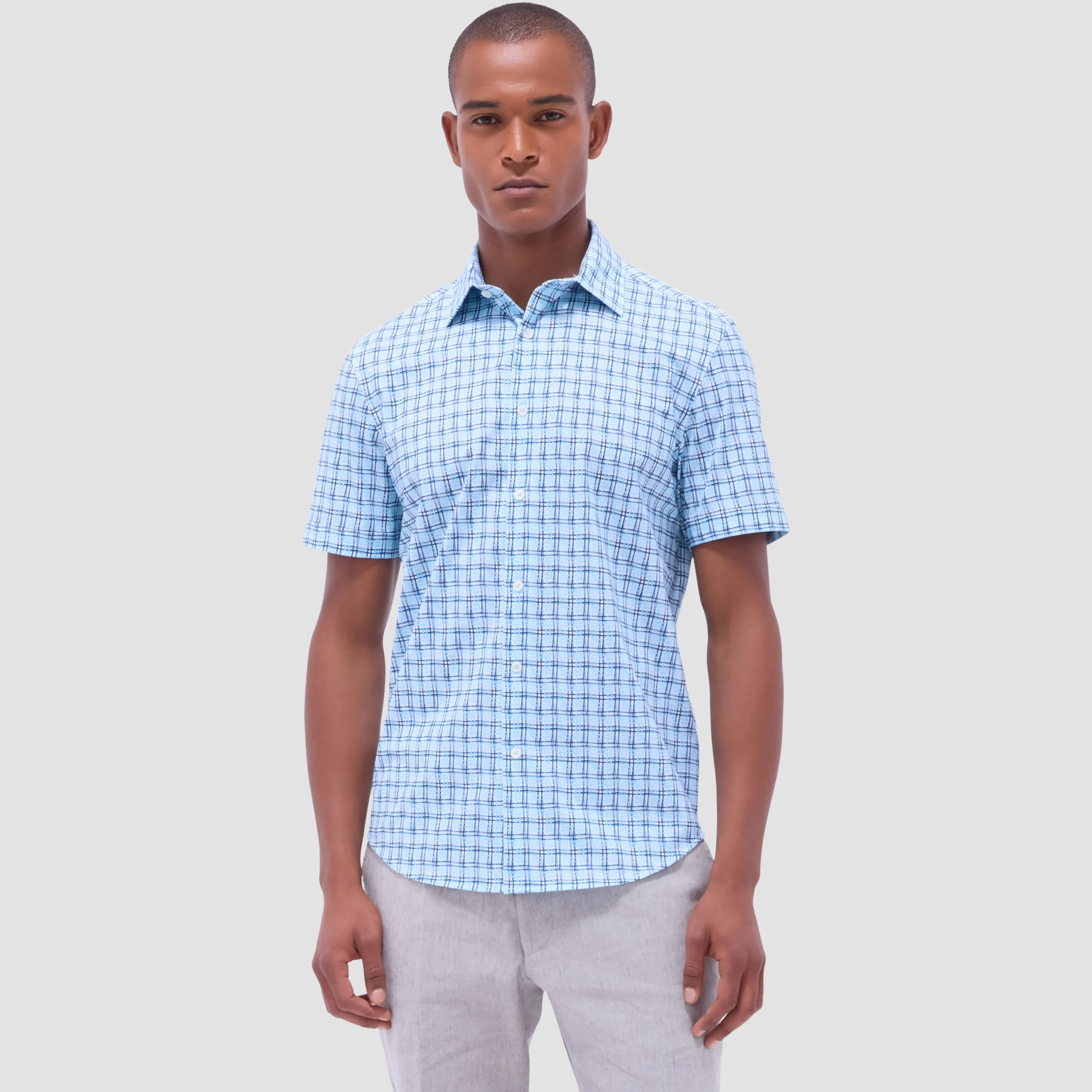 Miles Windowpane OoohCotton Short-Sleeve Shirt