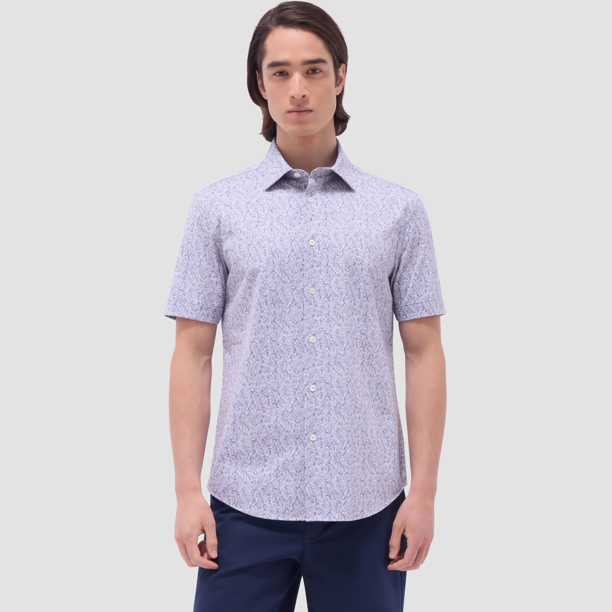 Myron Double-Sided Leaf & Check OoohCotton Short-Sleeve Shirt