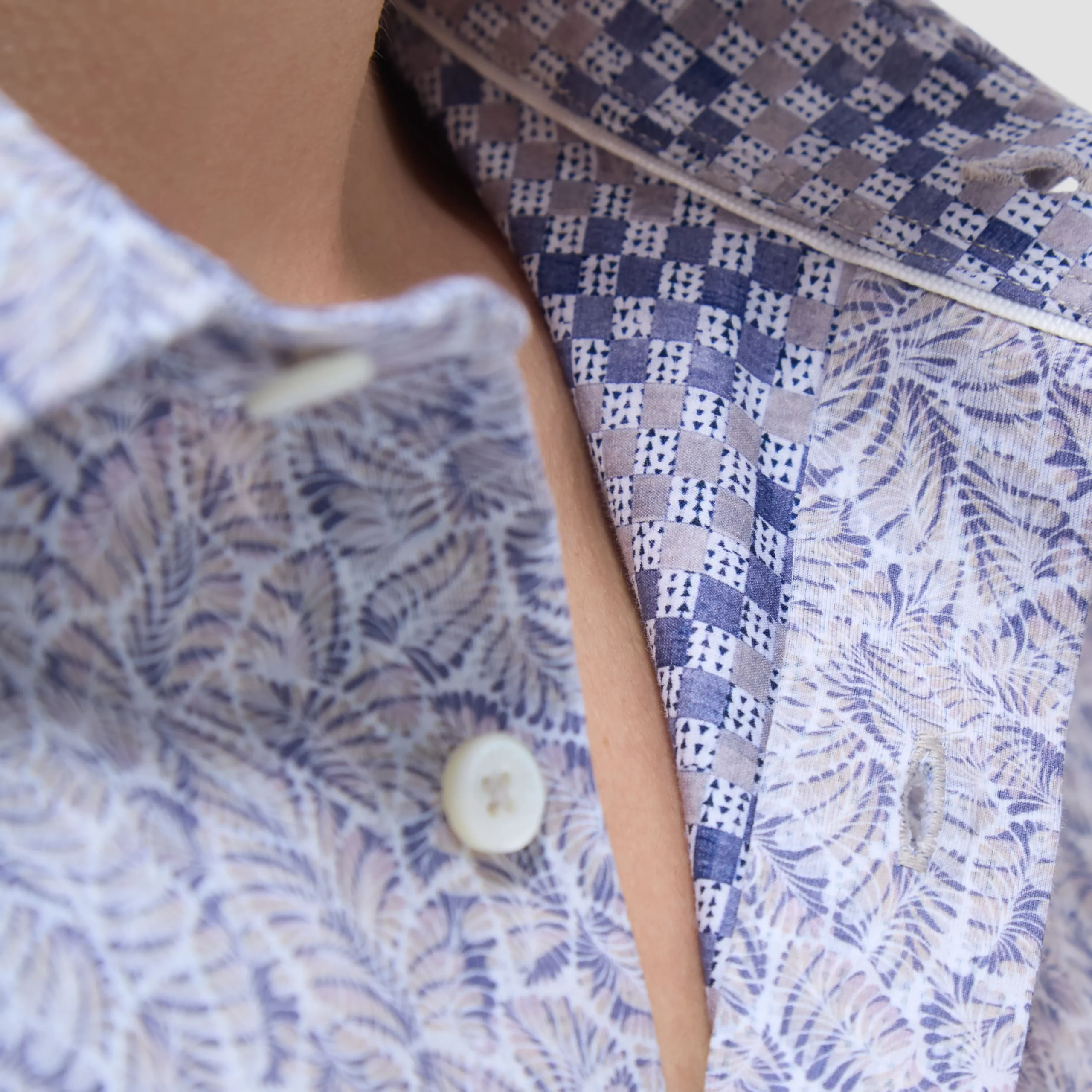 Myron Double-Sided Leaf & Check OoohCotton Short-Sleeve Shirt